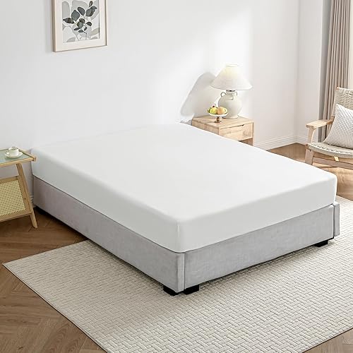 JELLYMONI Sábana bajera ajustable 100% algodón lavado, color blanco crema, tamaño King extra profundo de 16 pulgadas, ultra suave, transpirable,