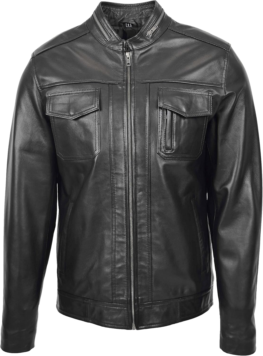 Mens Real Leather Biker Jacket Casual Zip Fasten Style Jaime