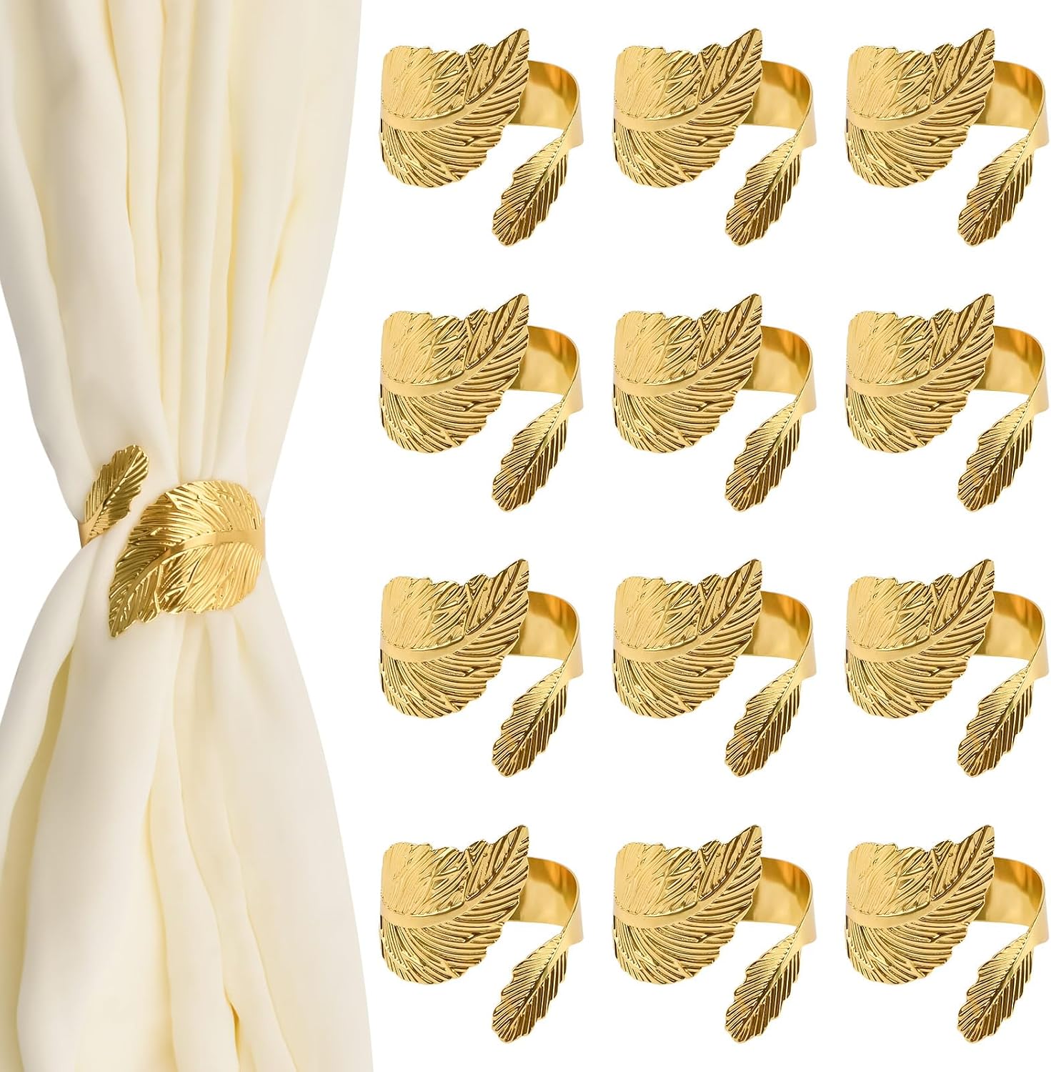 12Pcs Curtain Tie Backs, Simple Elegant Leaf Design Curtain Ties for Drapes Decorative Holdbacks for Lightweight Gauze Curtains(Gold Leaf)