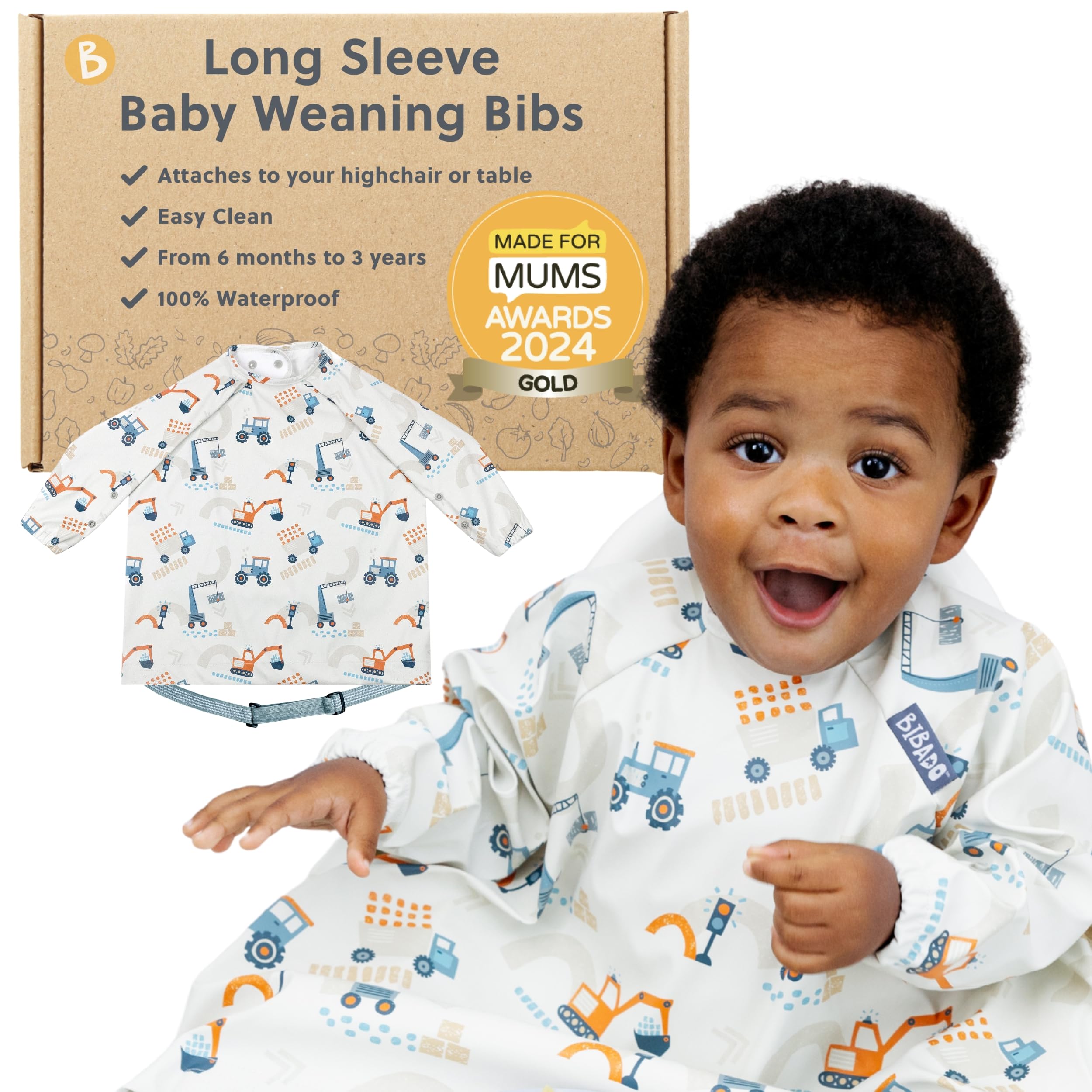 BIBaDO - Long Sleeve Baby Bibs - Babies & Toddlers 6-36 Months - Coverall Baby Weaning Bib - Easy Wipe Clean & Soft Fabric - Attach to Highchair & Tables - Waterproof - Machine Washable - Baby Gifts โ image 1