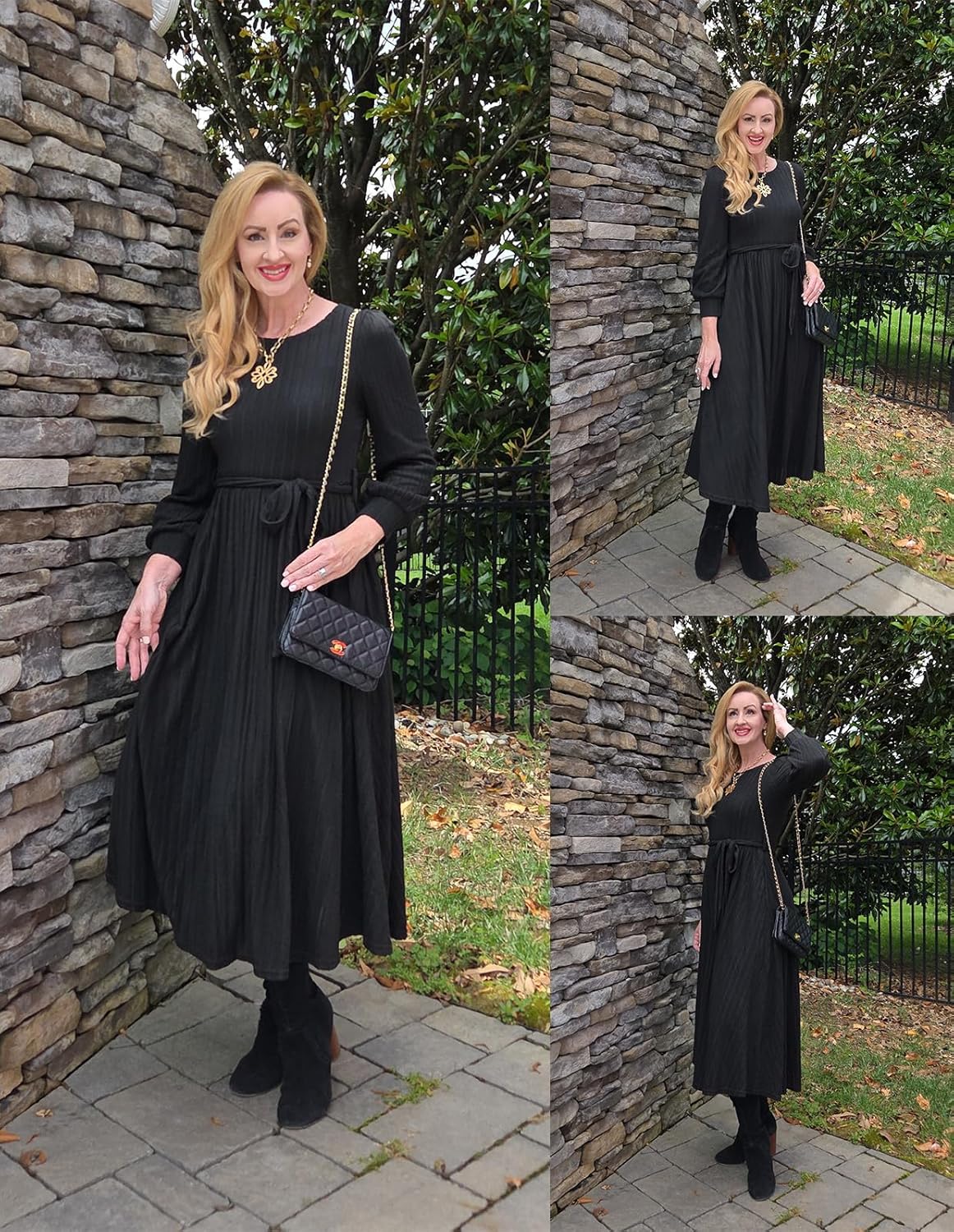 GRACE KARIN Casual Long Sleeve Dress 2025 A Line, Fall Sweater Dresses Ribbed, Crew Neck Midi Dress with Pocket - Image 4
