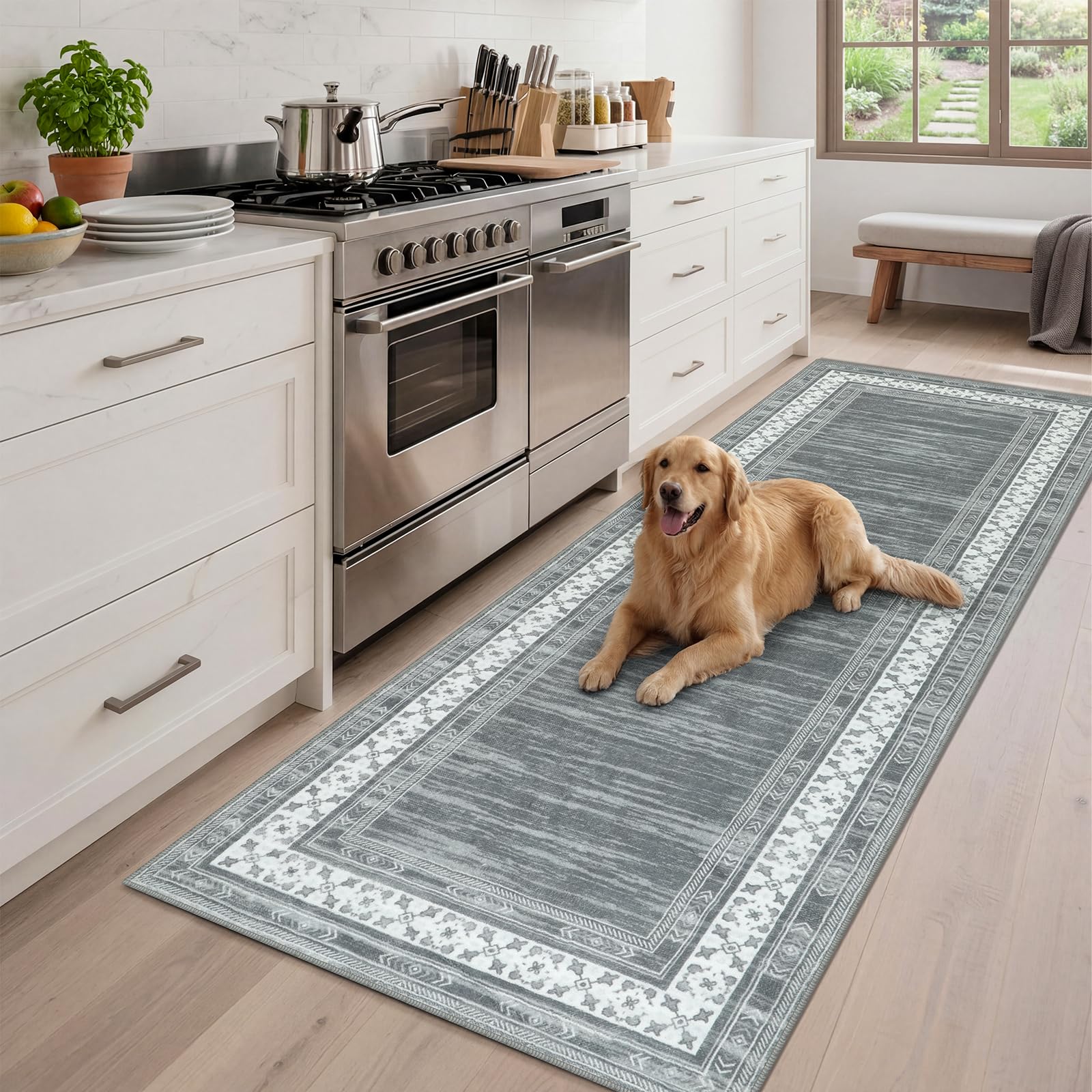 IMIYOKU Modern Läufer Teppich für Flur Teppich Küche Waschbar 65x180cm Schmutzabweisend Küchenteppich rutschfest für Küche, Waschküche, Eingang, Flur, Grau
