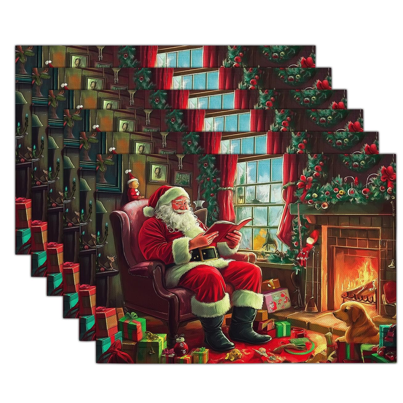 Sets de table illustrations de cadeaux décoration de table Noël rouge 6 pcs