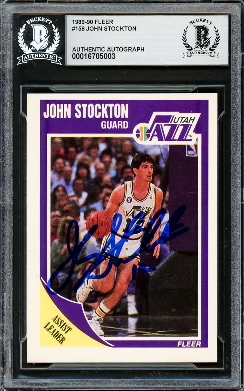 John Stockton Autographed 1989-90 Fleer Basketball Card #156 Beckett BAS Stock #228044