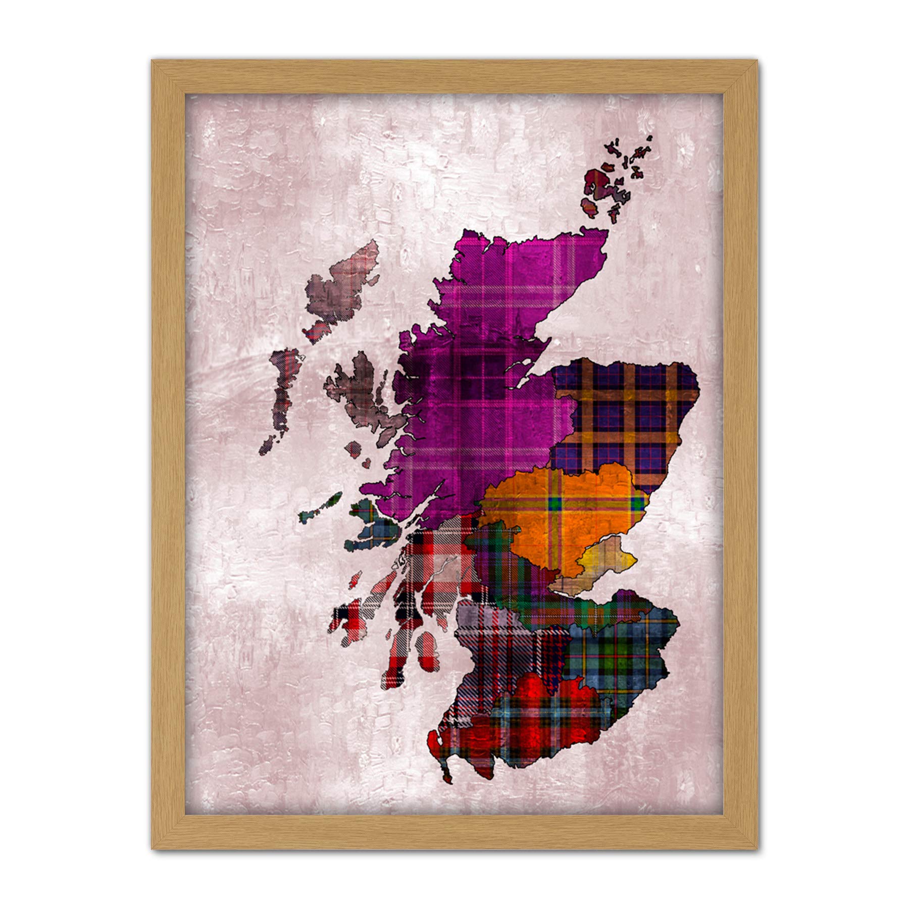 Wee Blue Coo Scotland Map Tartan Regions Artwork Framed Wall Art Print 18X24 Inch