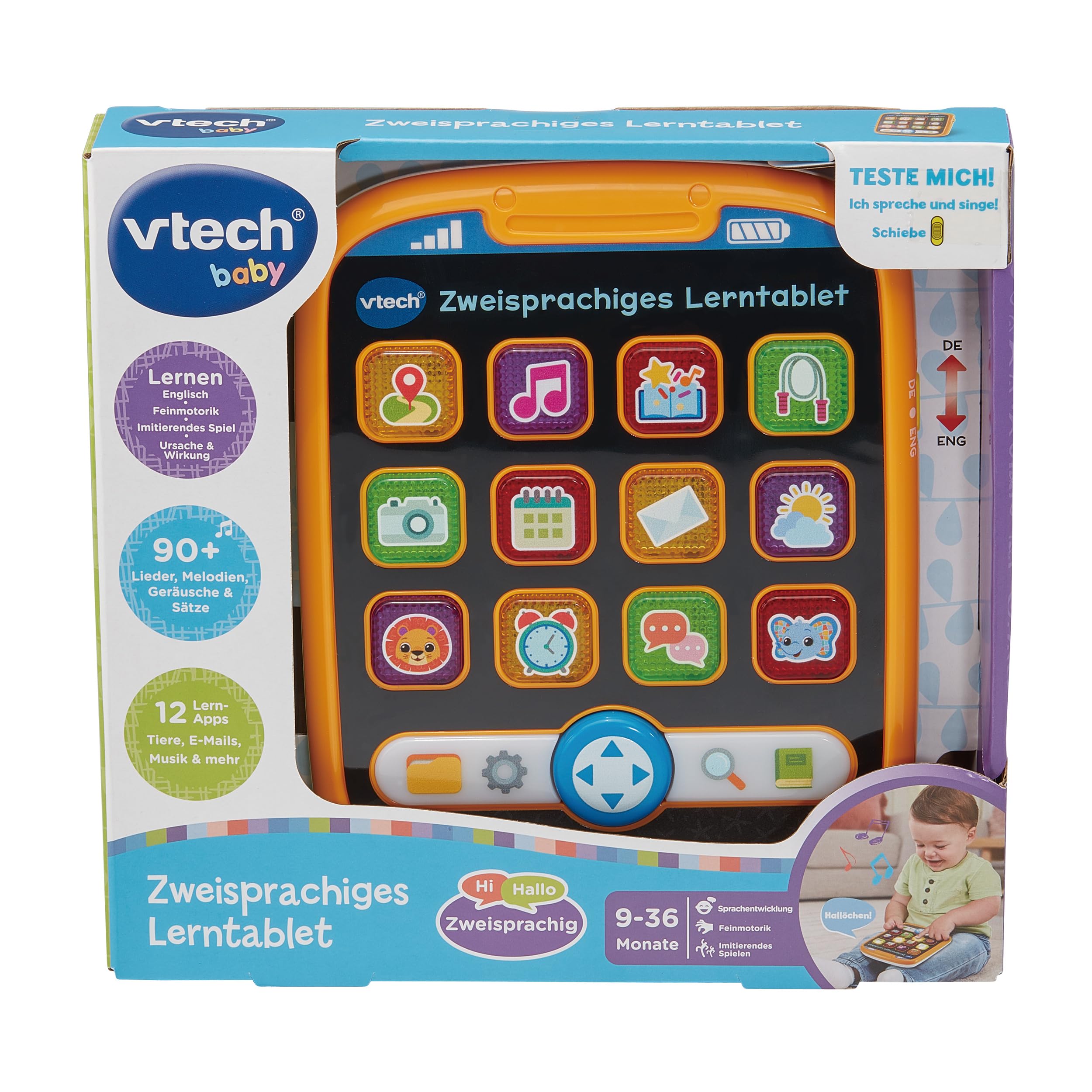 VTech Tablet educativo bilingue Baby – giocoso prime parole in tedesco e inglese – con 12 tasti luminosi, modalità di gioco interattive e musica – per bambini dai 9 ai 36 mesi