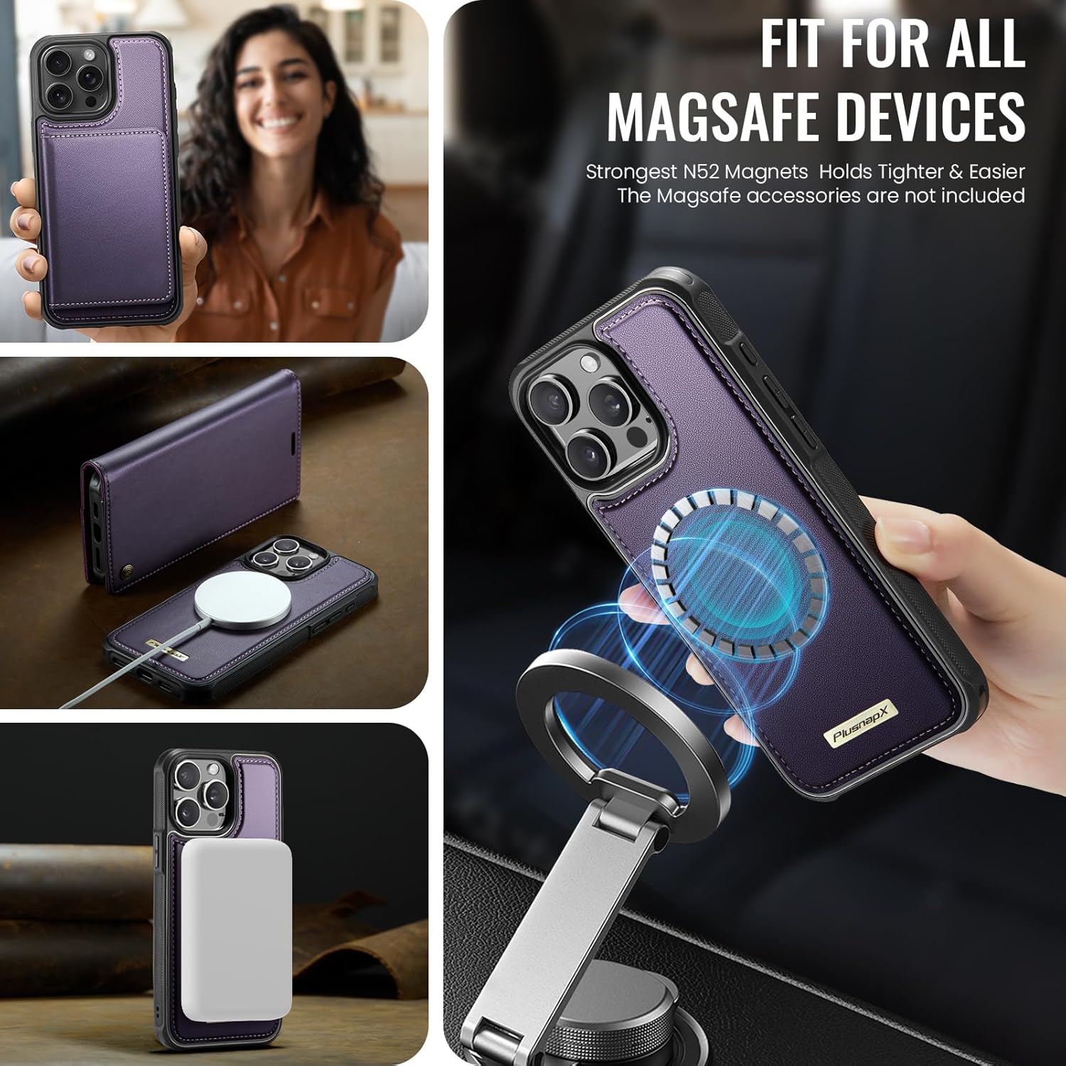 Wallet Case for iPhone 14 Pro Max Compatible with Magsafe, 2-in-1 PU Leather Flip RFID Blocking Card Holder Stand Shockproof Magnetic Detachable Cover for iPhone 14 Pro Max, Fashion Purple