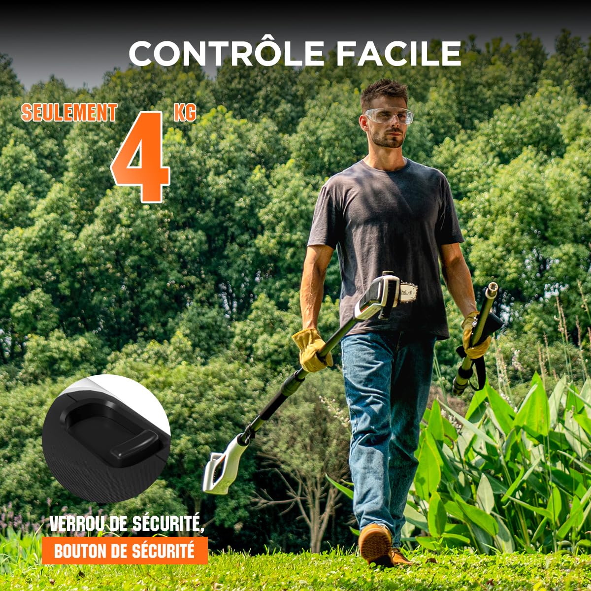 Litheli Élagueuse sur Perche sans Fil 20V avec Batterie, Tronçonneuse Télescopique 20cm, 8m/s, 3800 RPM, Portée 3.4 m, Réglage Automatique & Lubrification Automatique, pour Branches et Jardin