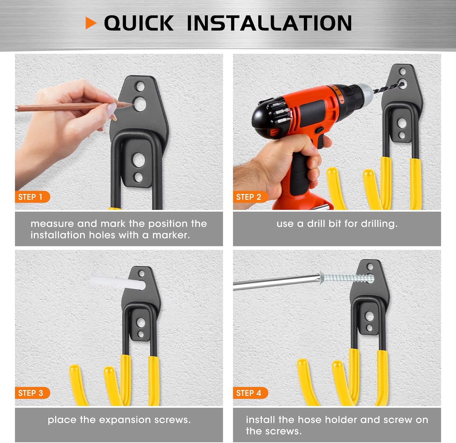 Garage Hose Hooks Wall Mount, 6 Pack Heavy Duty Storage Hooks for Garden Tools, Wall Hooks for Water Hoses, Brooms, Ladders, Garage Storage, Yellow