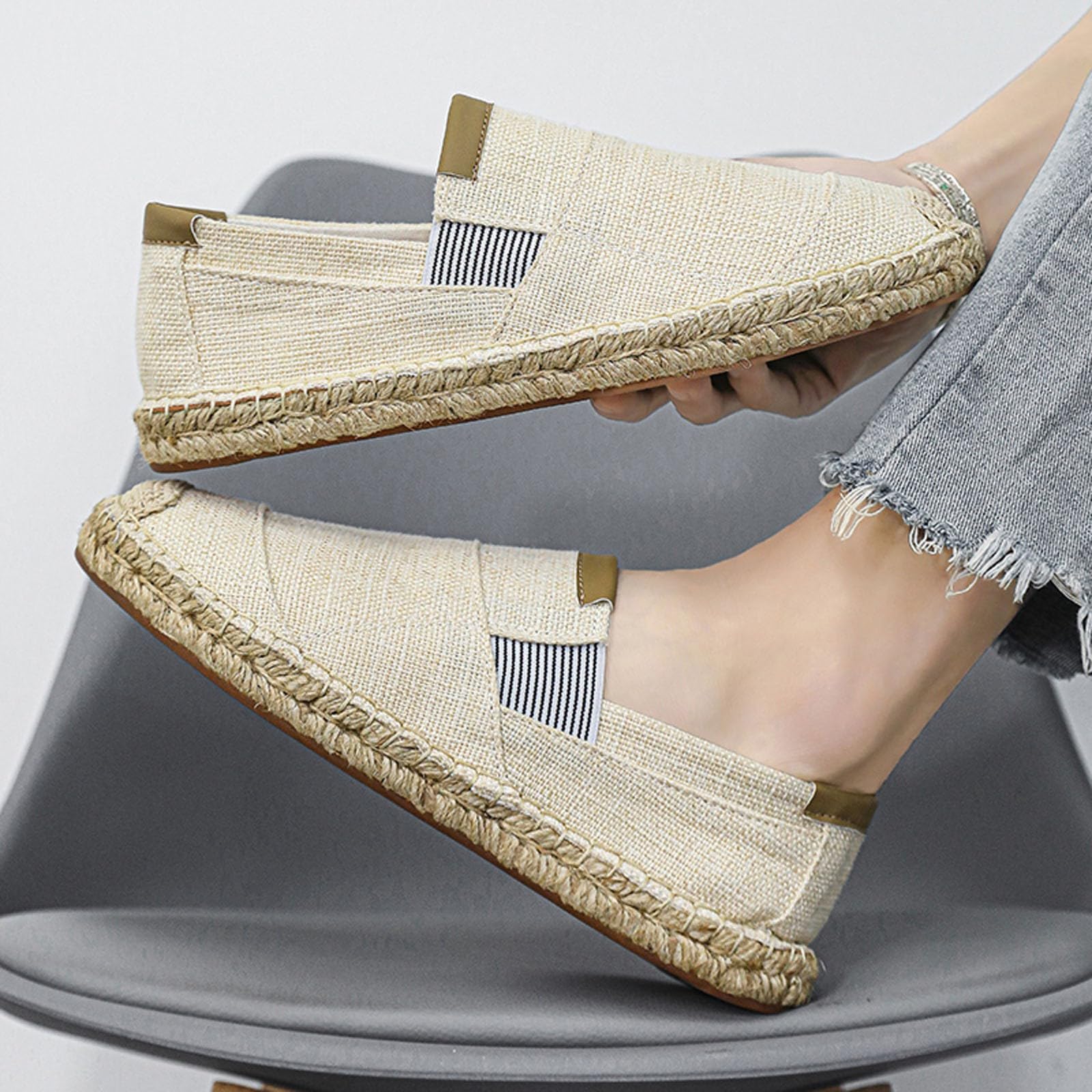 Generisch Espadrilles Herren Atmungsaktiv Canvas Leinenschuhe Freizeitschuhe Sommer Leinen Espandrillos Stoffschuhe Bequem Slip-On Slipper Sommerschuhe