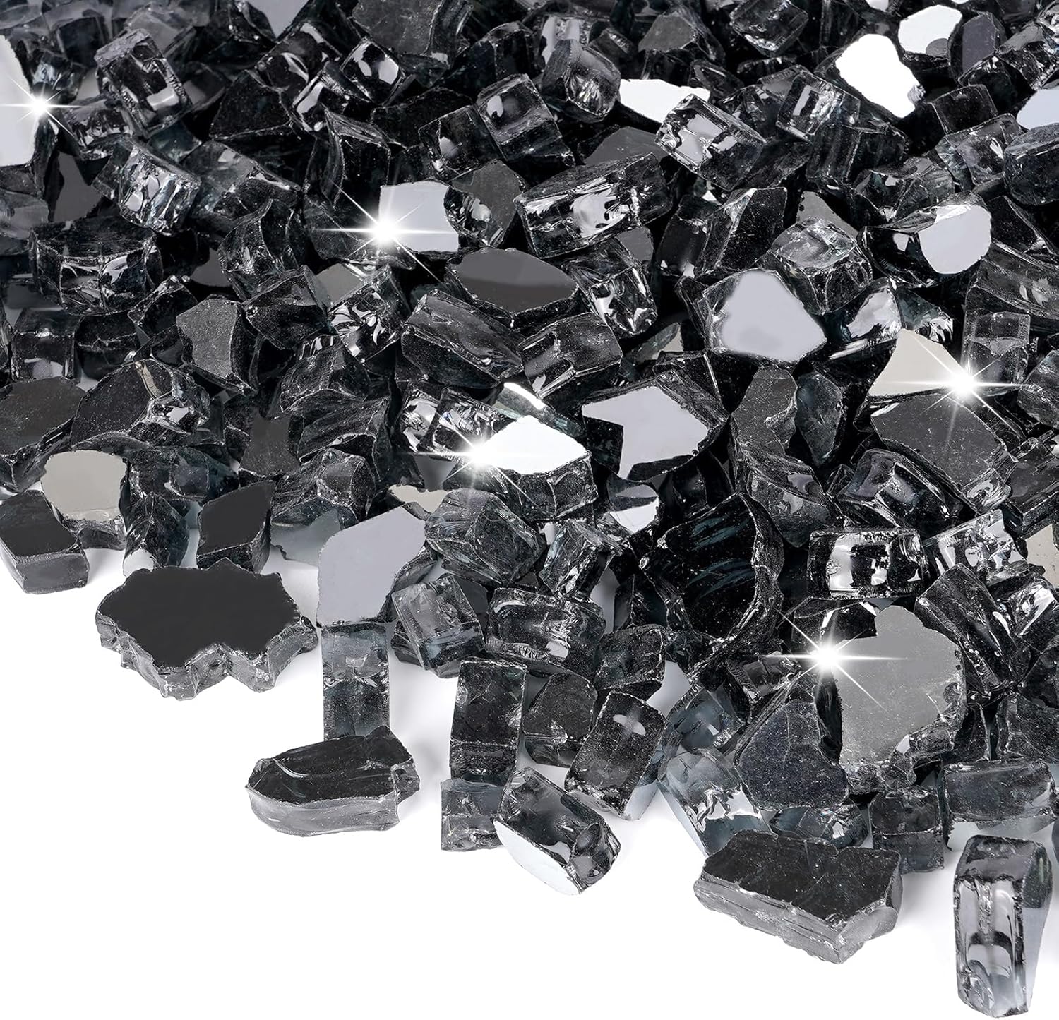 10 lbs Fire Glass for Propane Fire Pit, Black, 1/2 Inch Reflective Fireplace Glass Rocks for Fire Pit Table/Gas Fireplace/Outdoors and Indoors