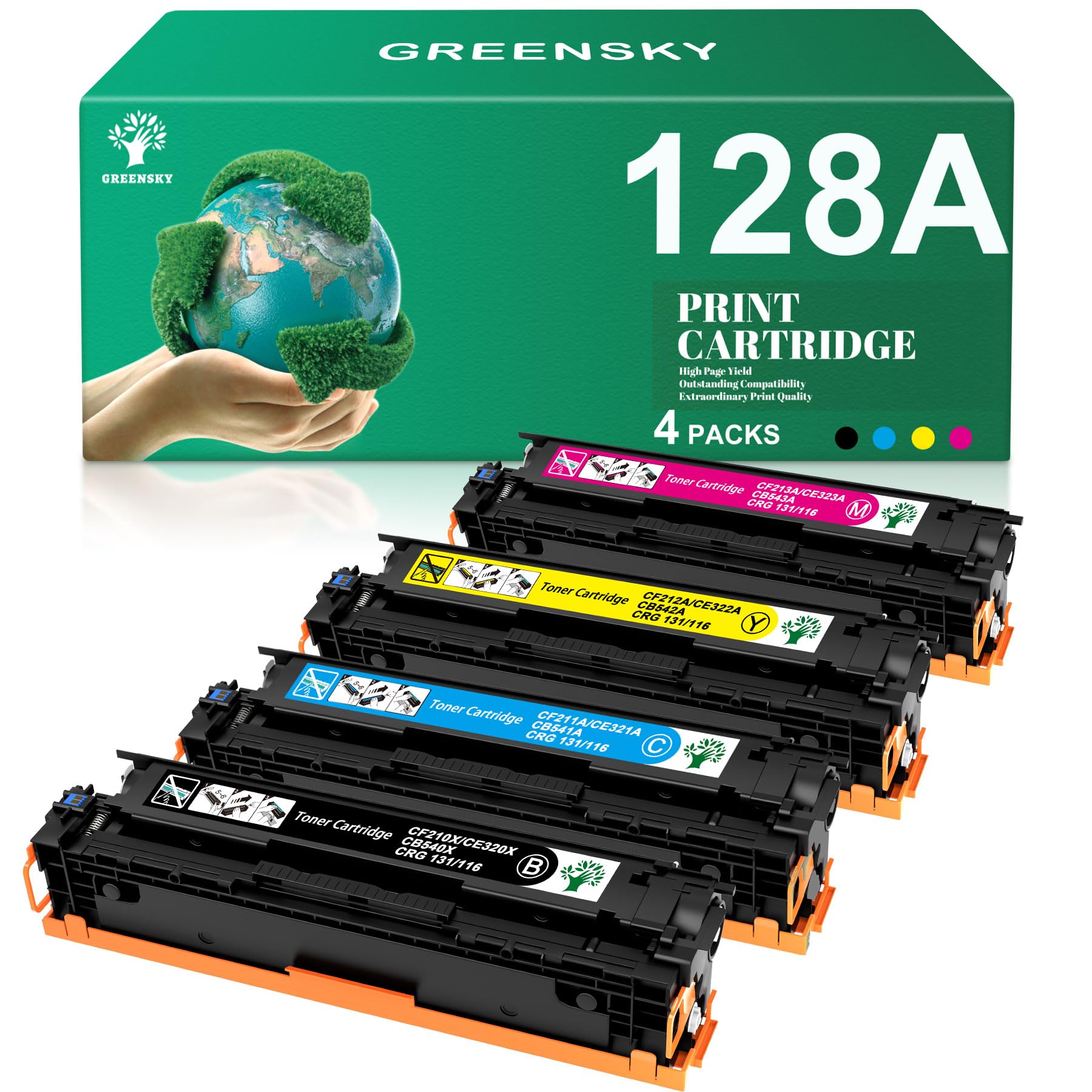 GREENSKY Compatible Toner Cartridge Replacement for HP 128A CE320A CE321A CE322A CE323A for HP Laserjet Pro CM1415fn CM1415fnw CP1525n CP1525nw