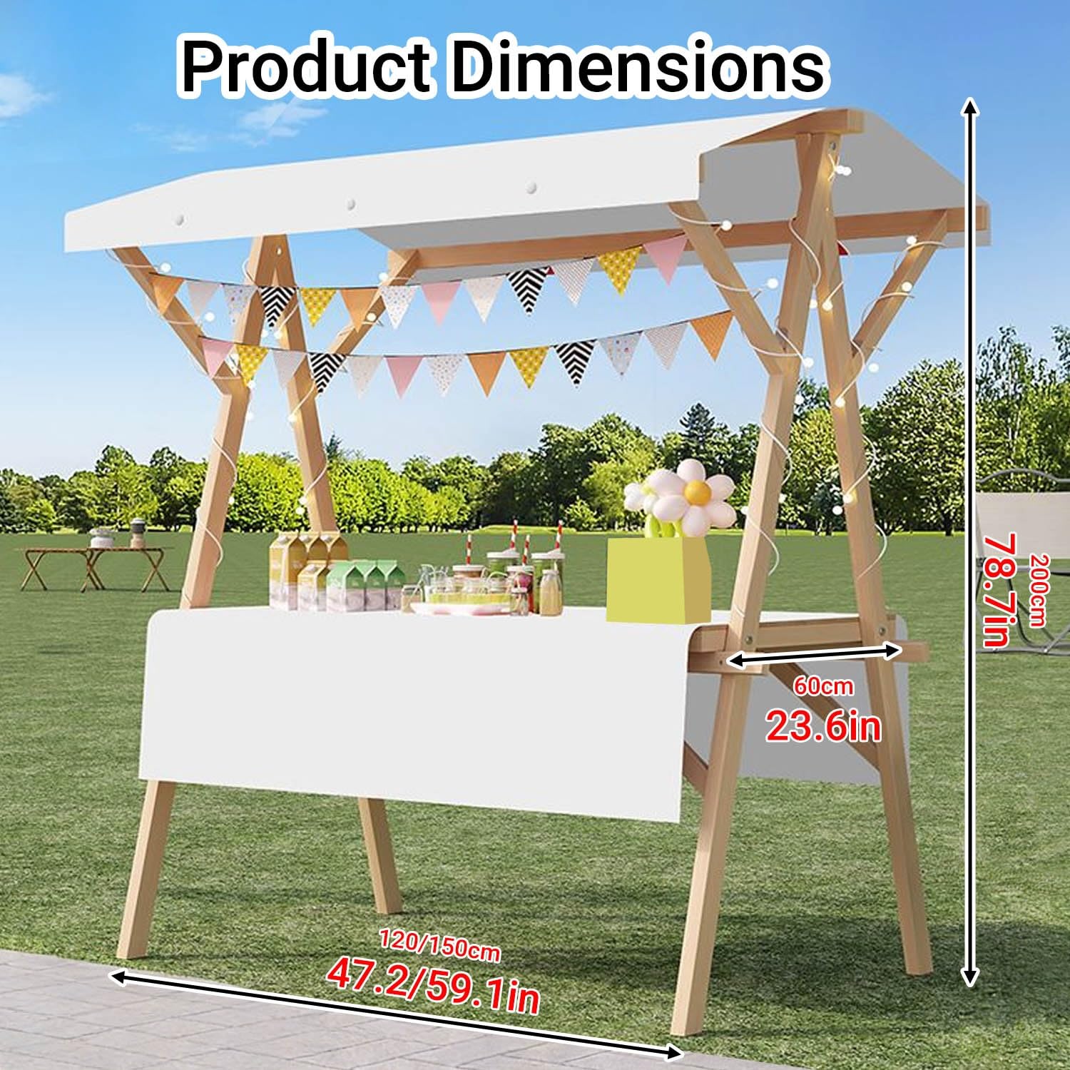 Espositore in legno per bancarelle del mercato con tenda, scaffale pieghevole per vendita di cibo per mercati agricoli, fiere artigianali, eventi all'aperto, G1, 120 cm