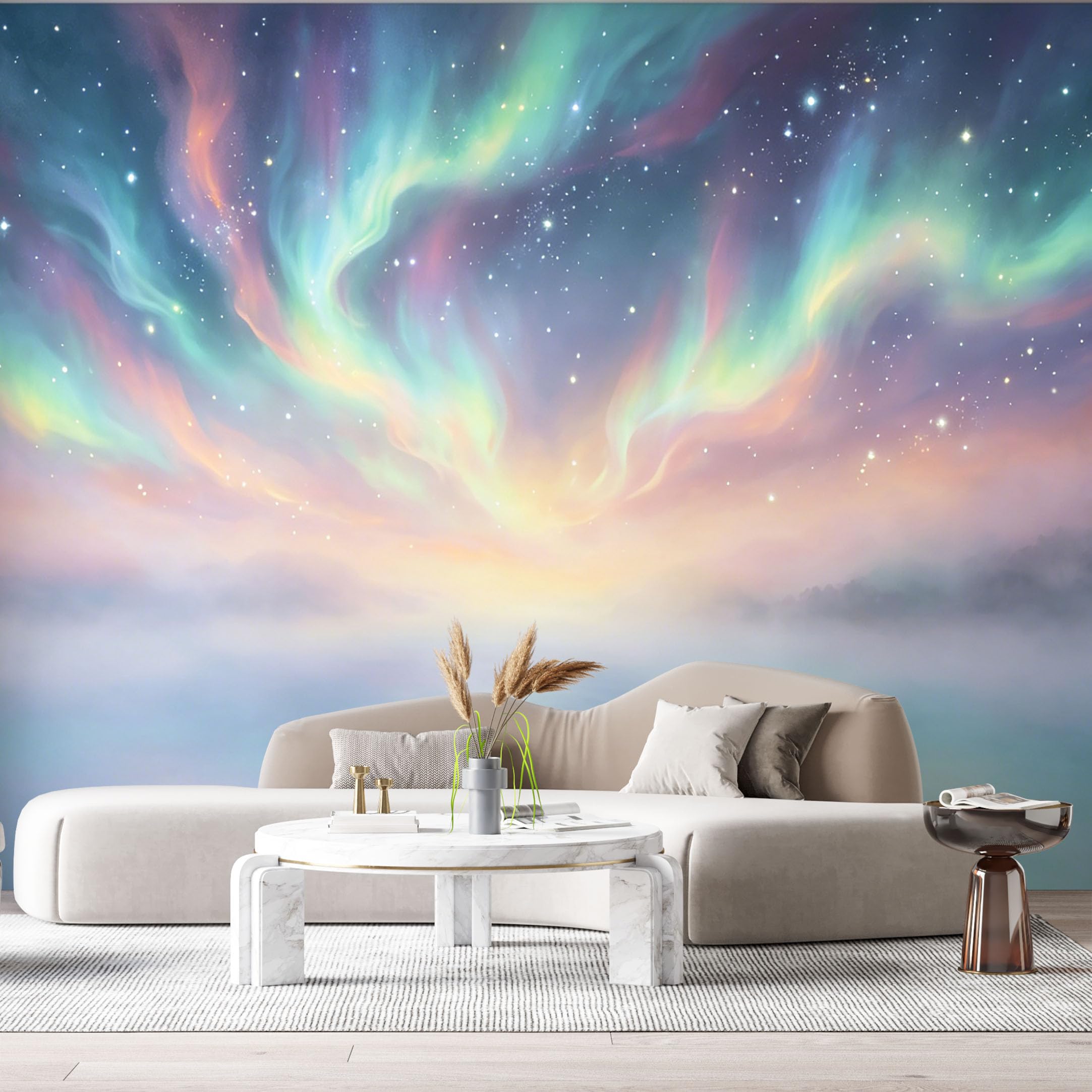 Custom Size Wall Murals Aurora Borealis Night Sky Watercolor Abstract Stars SelfAdhesiveWall Fabric Removable Wallpaper Wall Decor for Living Room Bedroom Bathroom