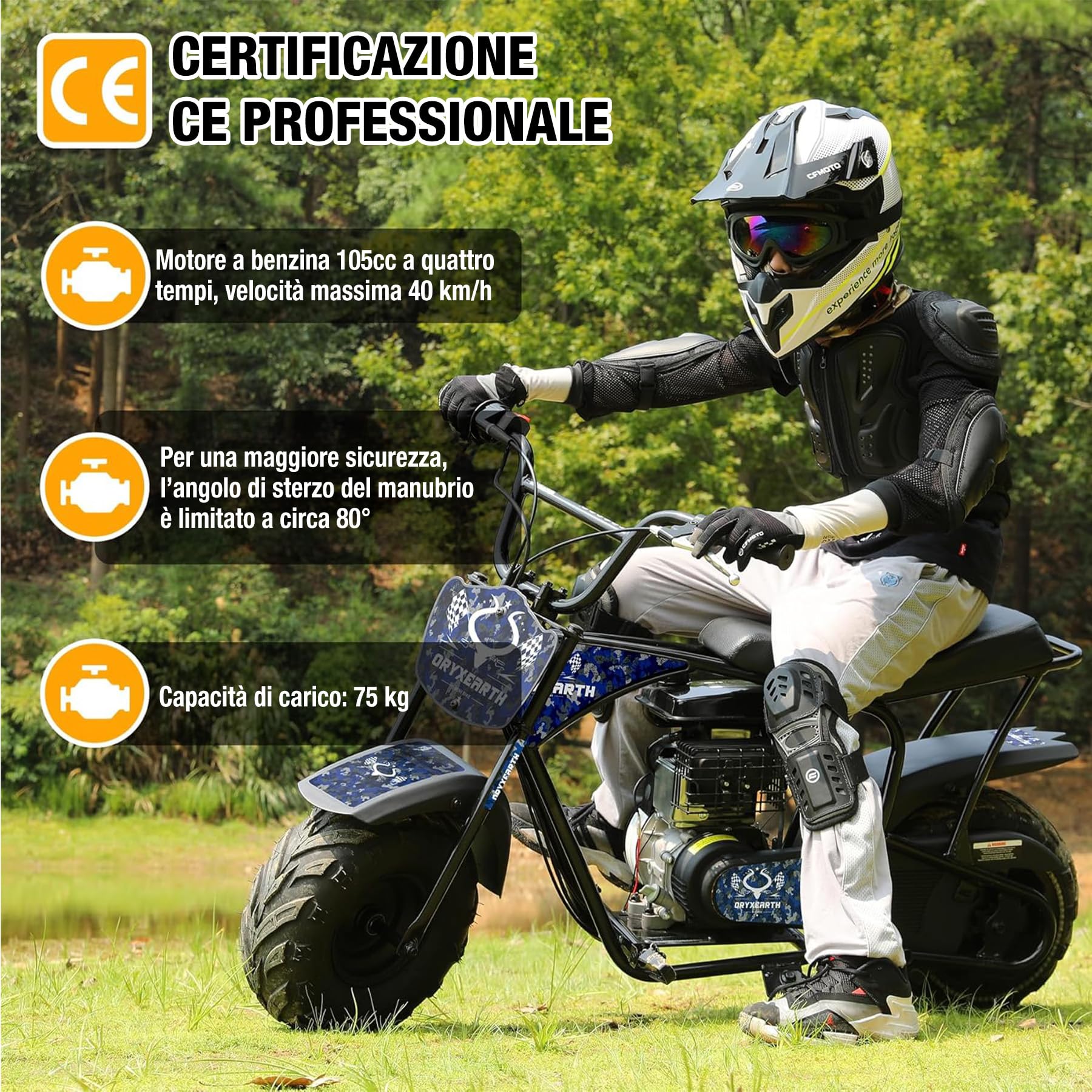 Dirt Bike Pocket Bike per bambini 105CC 4 tempi alimentato a benzina Mini Dirt Bike Pit Bike Pit Bike con cambio automatico e avviamento a fune, adesivo fai da te per bici a partire dai 13 anni (blu)