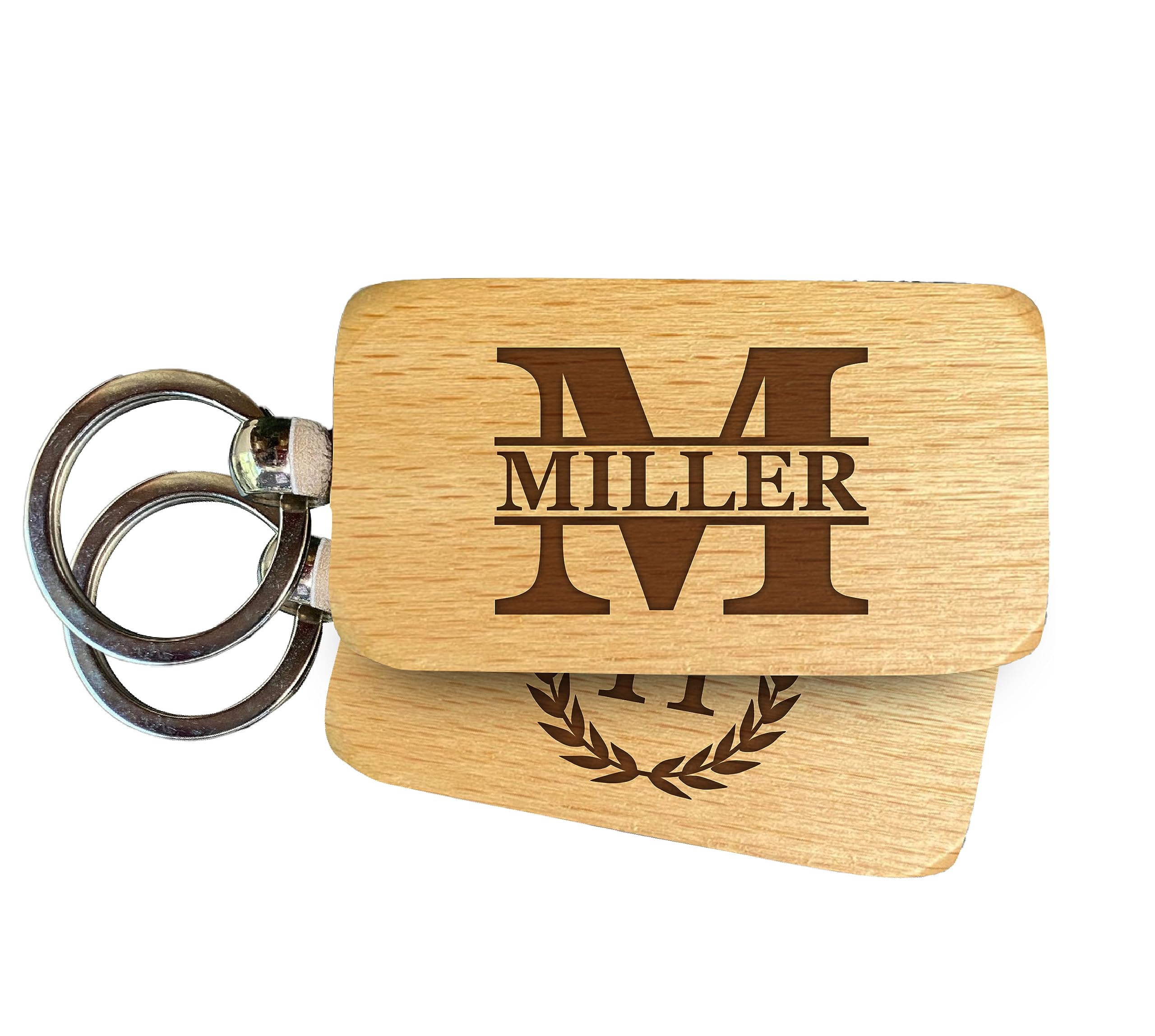 Custom Engraved Monogram Wooden Keychain Personalized with Monogram and Name 2.5x1 Inch Etched Wood Key Chain