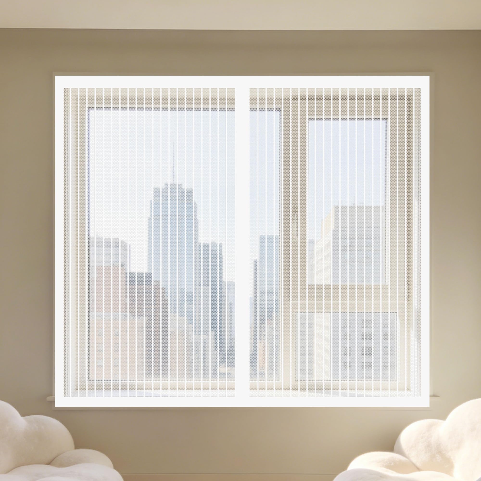 Magnetic Fly Screens Windows 175 x 155 cm Selfadhesive Tape Window Netting for Insects Custom Size for Living Room Bedroom Offfice, White