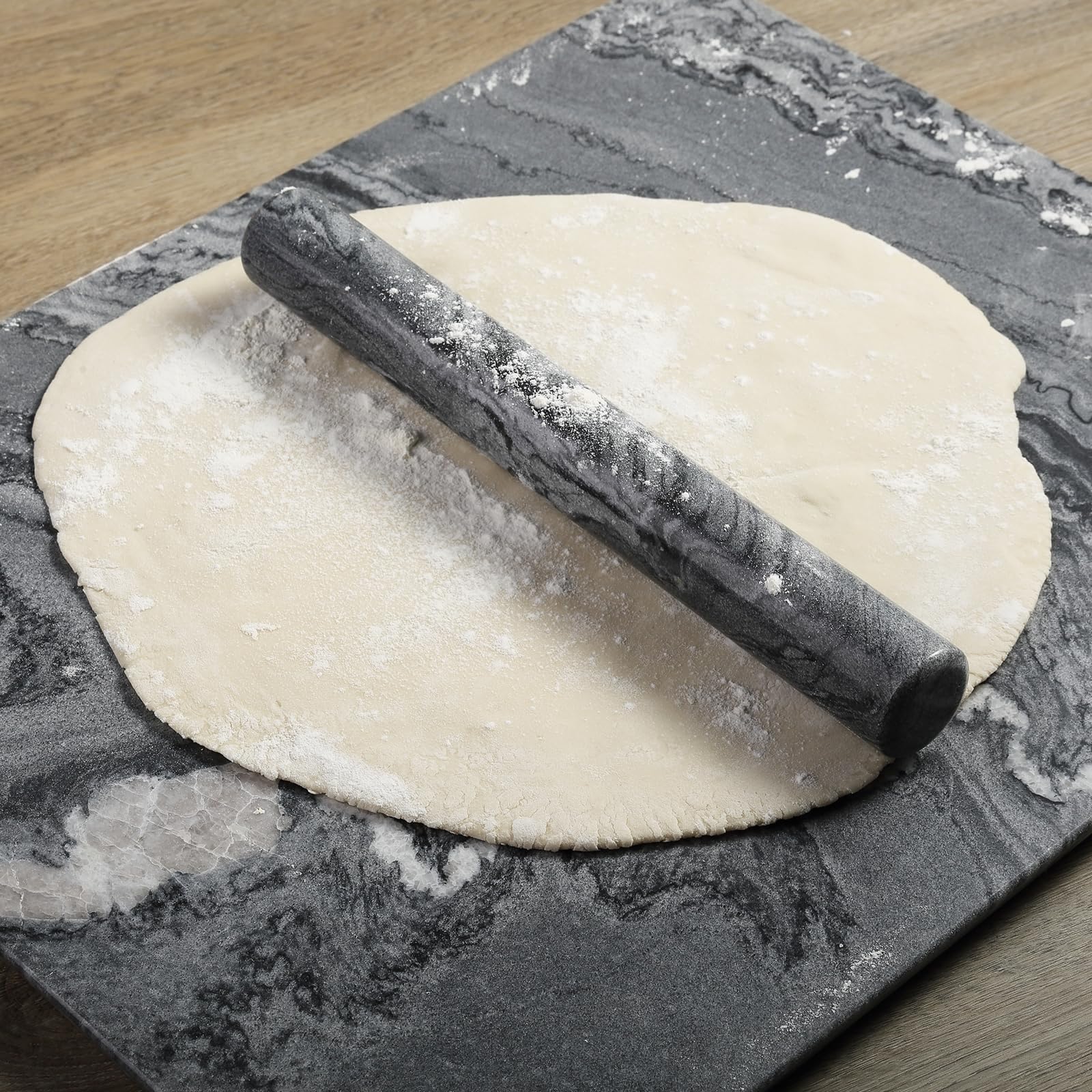 Koville Rodillo francés de mármol natural africano, rodillo antiadherente de 12 pulgadas para hornear, rodillo de masa para pasta, albóndigas, fondant, pastel, pan, pizza, herramientas de cocina para
