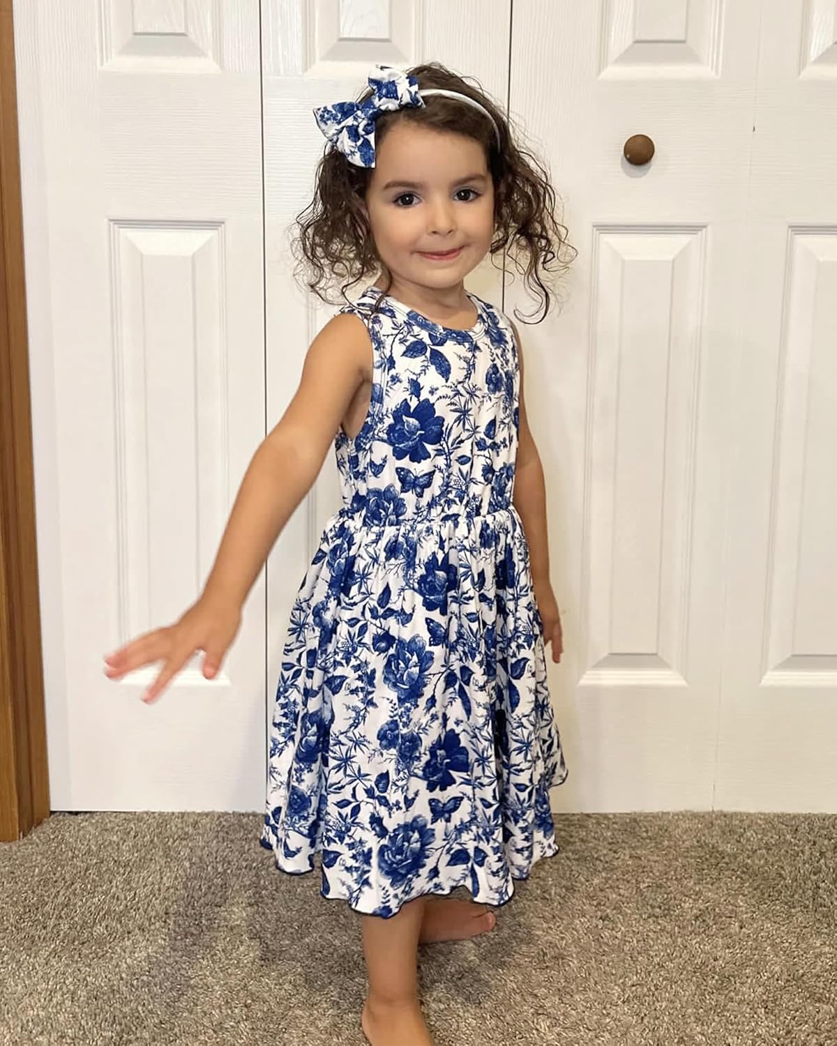 HINTINA Toddler Little Girls Dress And Cardigan Sets 2 Piece Floral Print Sleeveless Dress and Long Sleeve Cardigan Set - Image 3