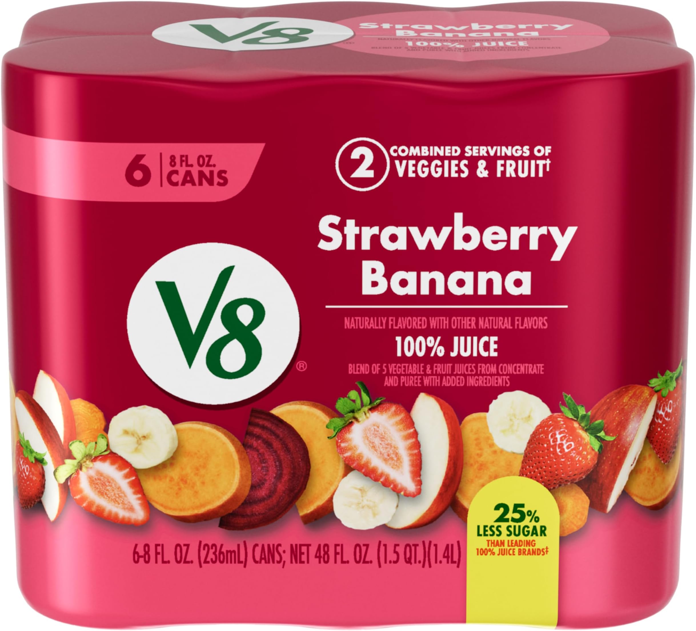 V8 Strawberry Banana 100% Fruit and Vegetable Juice, 8 fl oz Can (6 Pack)