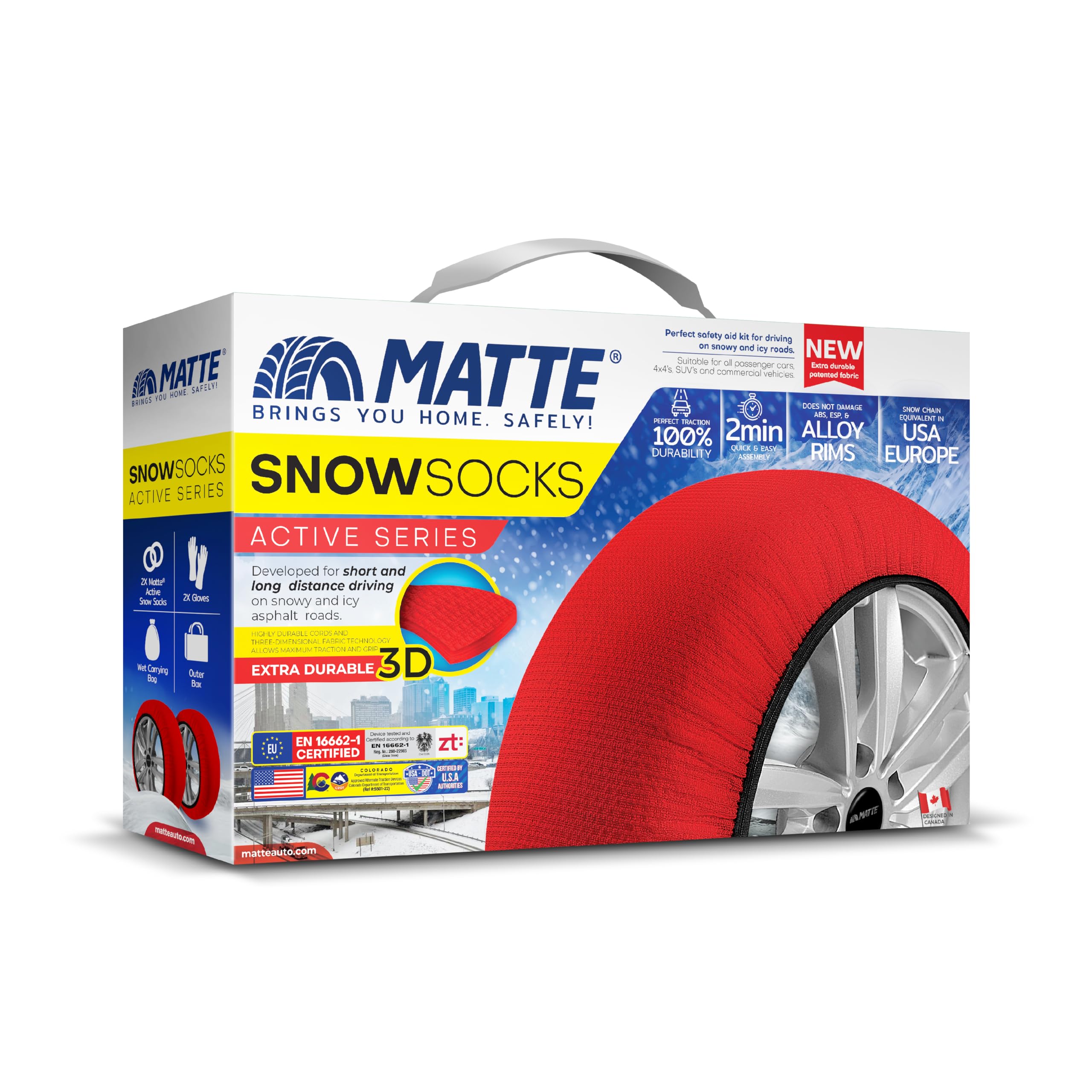 Calze Da Neve MATTE – Set 2 In Tessuto, Omologate UE 16662-1, Compatibili Con 4x4, Veicoli Elettrici E Furgoni Fino A 3,5T, Facili Da Montare In 4 Passi