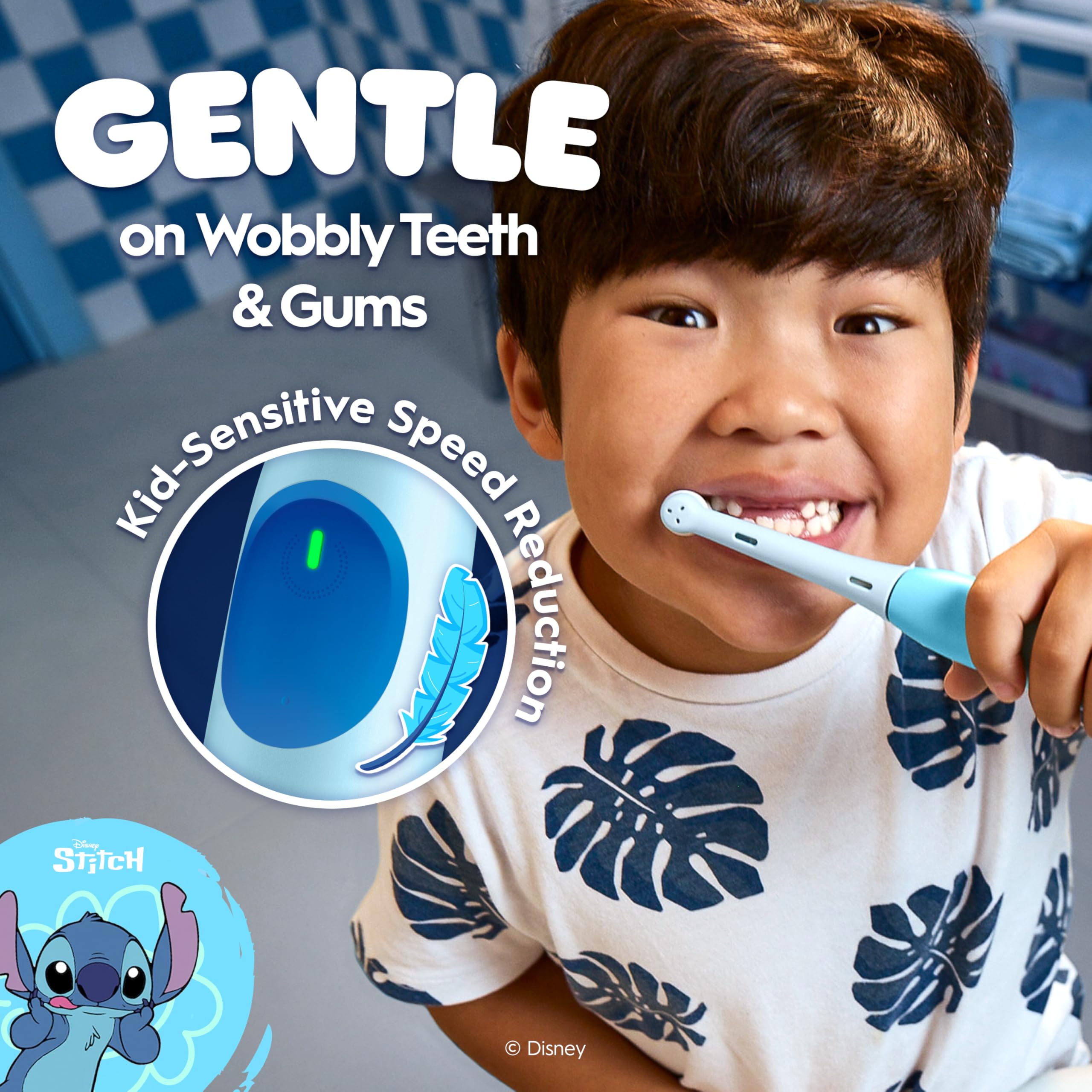 Oral-B iO Kids Limited - Spazzolino da denti elettrico ricaricabile, Stitch - Sensore automatico di pressione - 3 impostazioni di pulizia - Timer musicale - Durata della batteria 28 giorni - Custodia