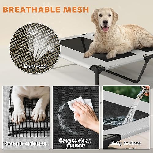 Miniatura 6 de PawHut Cama elevada para perros con almohadilla de enfriamiento, cama elevada para mascotas al aire libre con toldo extraíble, malla transpirable,