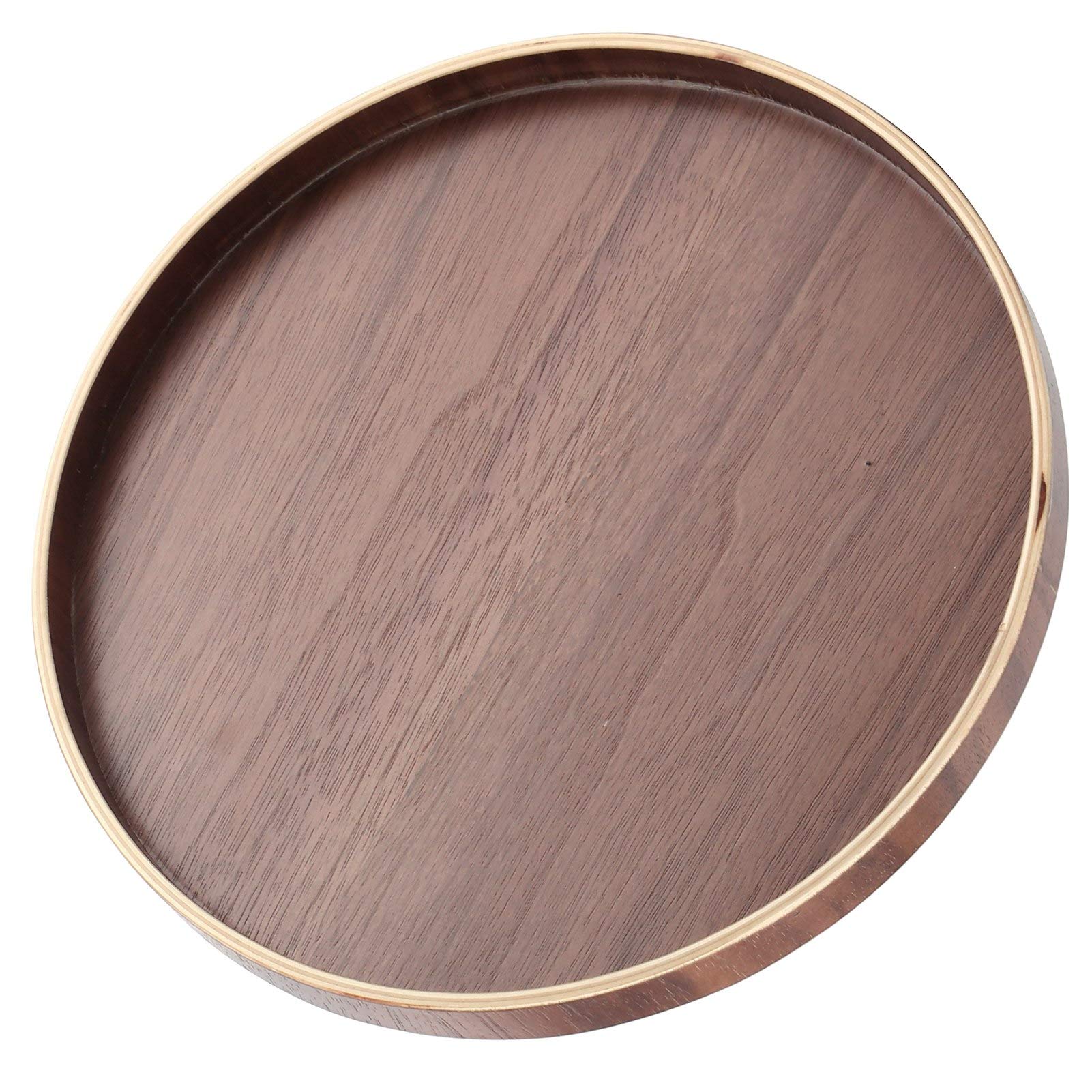 Plateau de service rond en bois de style japonais – 24 cm couleur noyer – Respectueux de l'environnement et sûr pour servir, divertir et décorer la maison
