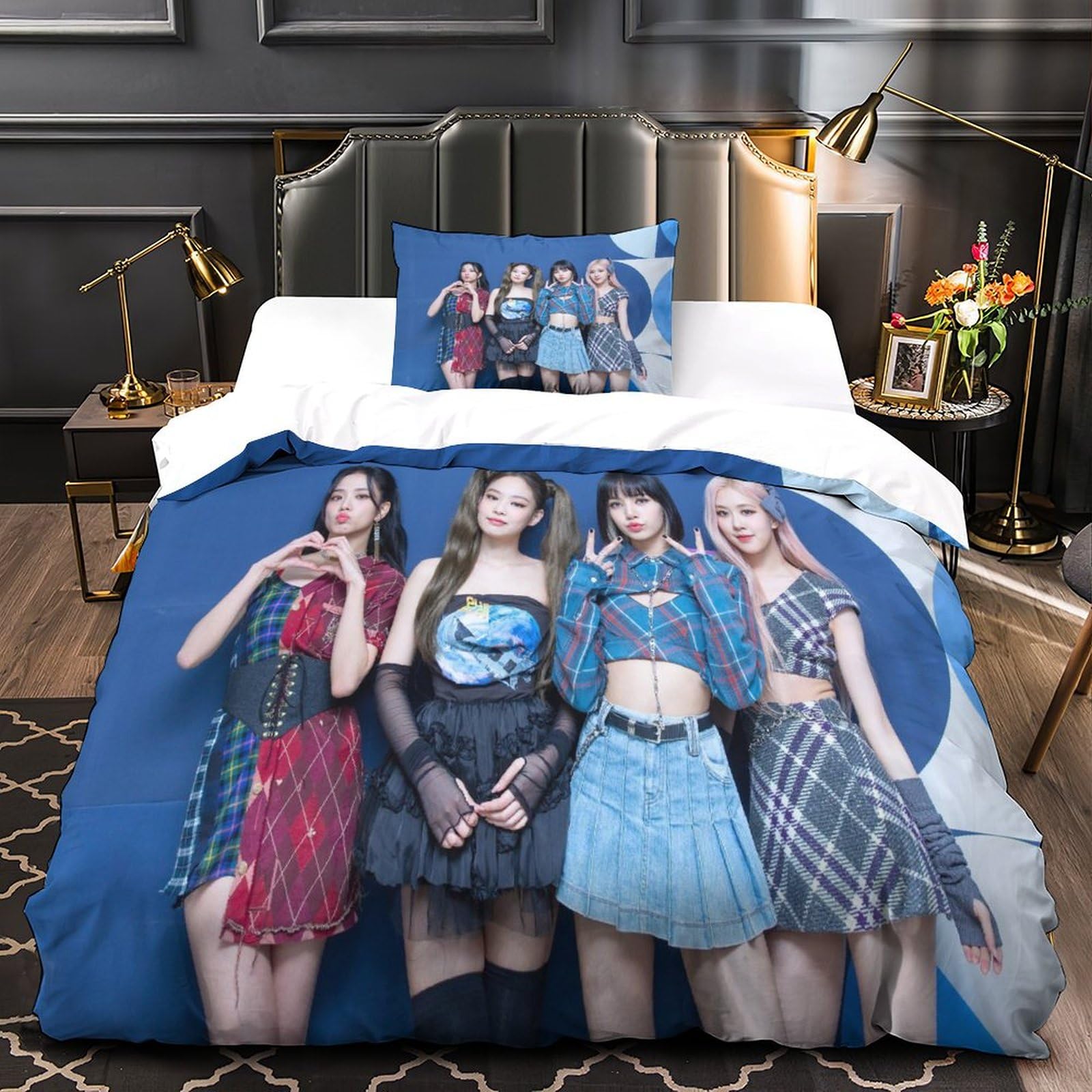 MJCZEGDCR Blackpink Bedding Set For Boys Quilt Cover 3D Printed Duvet Cover Set Girls Boys Bedroom Decor 2 Pcs with Pillowcases Hidden Zipper Single（135x200cm）