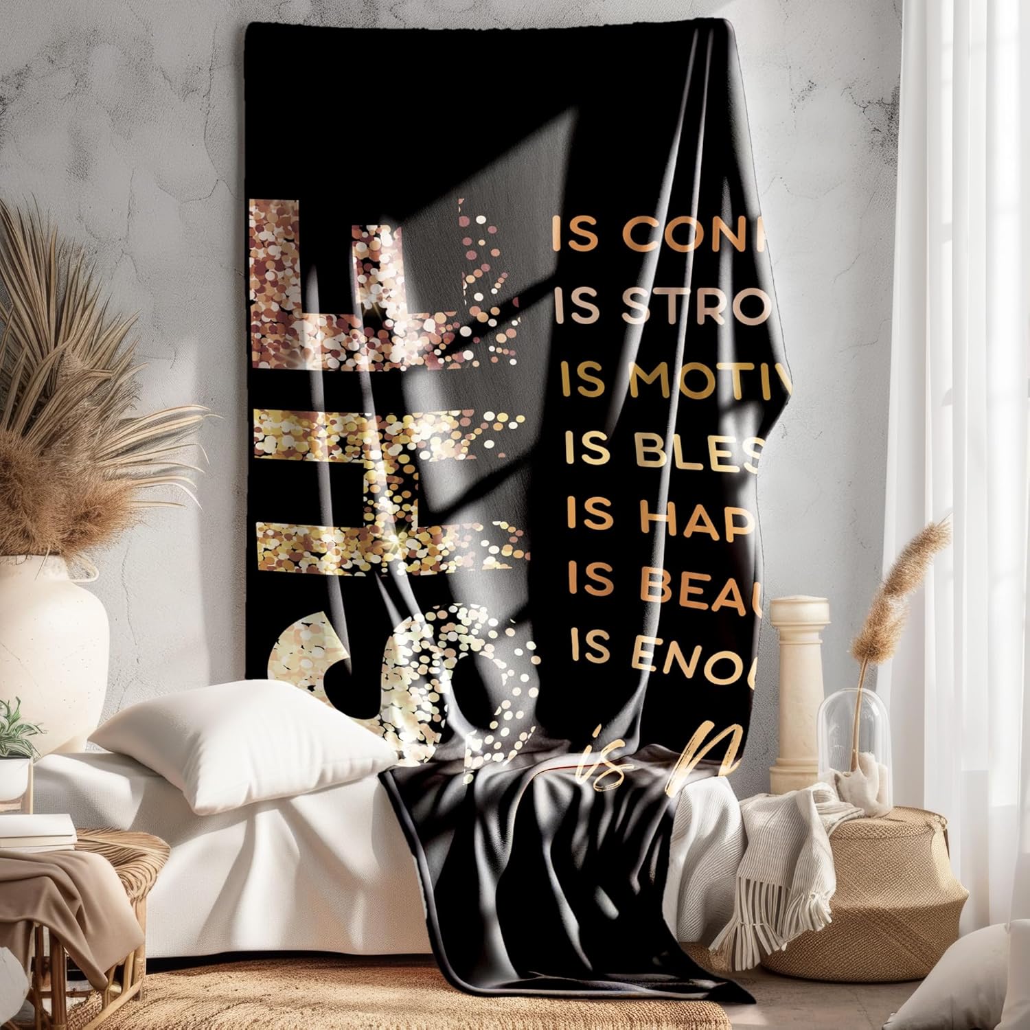 Black Inspirational Blanket, She is Confident Motivational Black Women Throw Blankets Gifts for Bed Couch Girly Room Bedroom Dorm Home Decor, Inspirational Gifts for Women, 50x60 Inches - Image 2