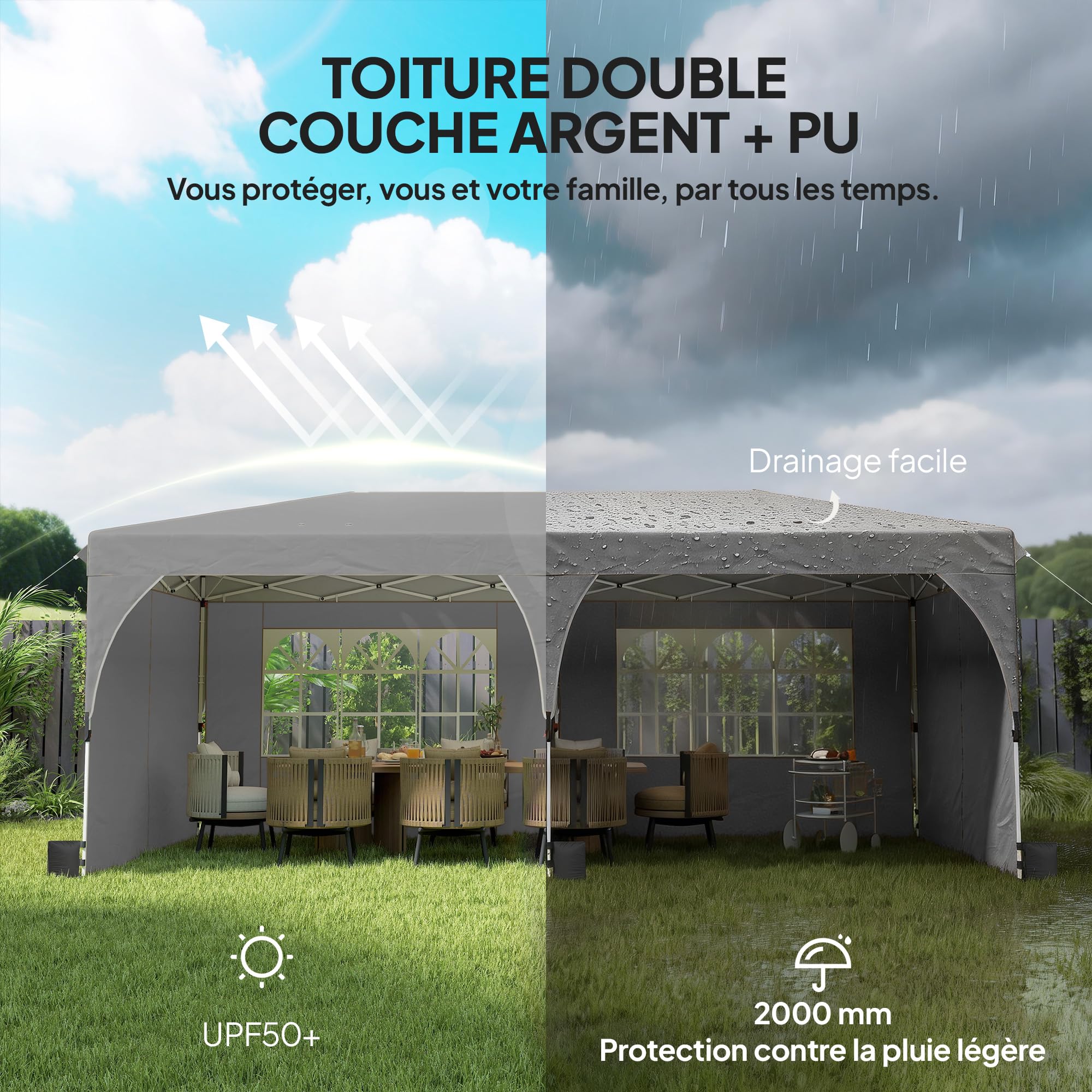 Outsunny Tonnelle de Jardin 3 x 6 m Pop up Tente Pliante Imperméable Gris
