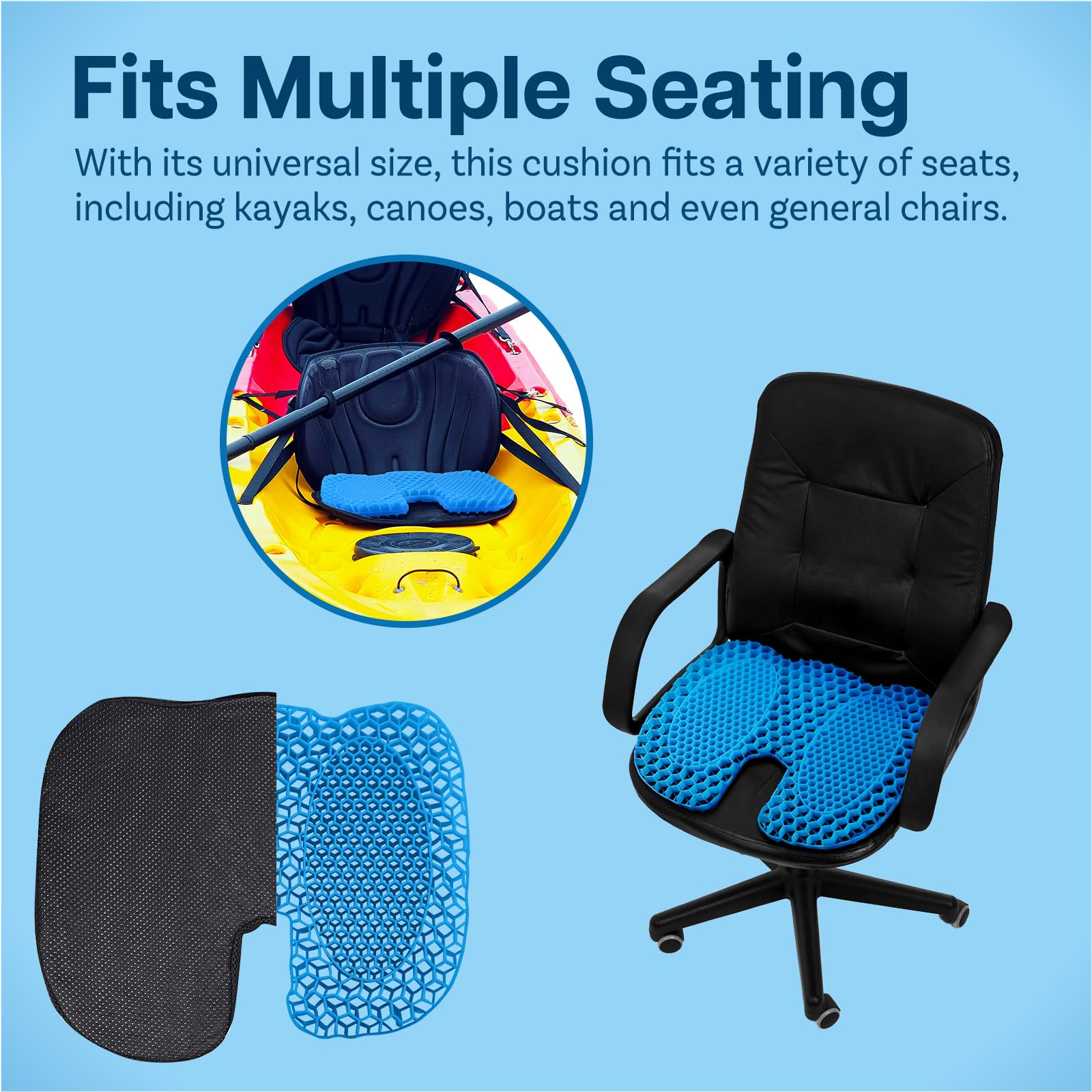 MMOBIEL Coussin de Siège de Kayak Antidérapant Imperméable en Gel - Coussin de Siège Portable pour Kayak, Bateau, Canoë etc. - Confortable & Anti-Pression - (U Shaped)