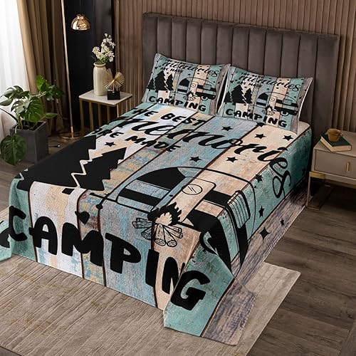 Colcha rústica para niños, adolescentes, bonita funda de cama de camping, feliz, acolchada, funda de cama para mujeres y niñas, camper Queen, disponible en Yaxa Venezuela