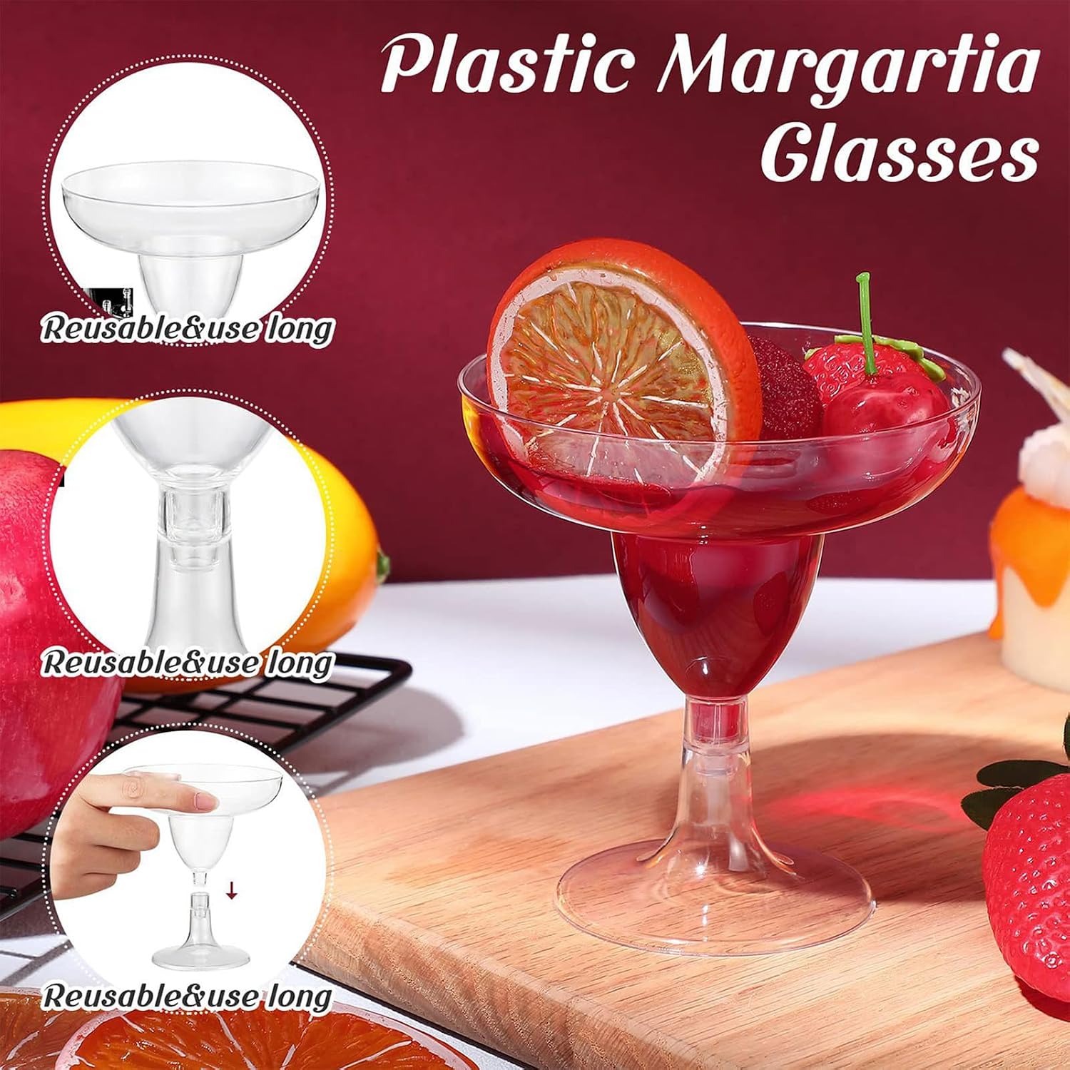 20-Pack 5oz Clear Plastic Martini Glasses - Crystal-Clear Cocktail Cups for Weddings, Parties & Bars - Reusable Stemware for Margaritas, Champagne, Desserts - Shatterproof & Durable