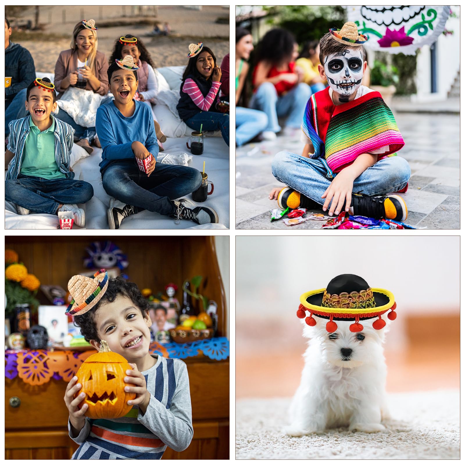 6 pz Mini cappelli messicani Mini cappelli Sombreros Mini cappello di paglia Fiesta Decorazioni per feste messicane per Cinco De Mayo Fiesta messicana Carnevale Bambini Cani Gatti Festa