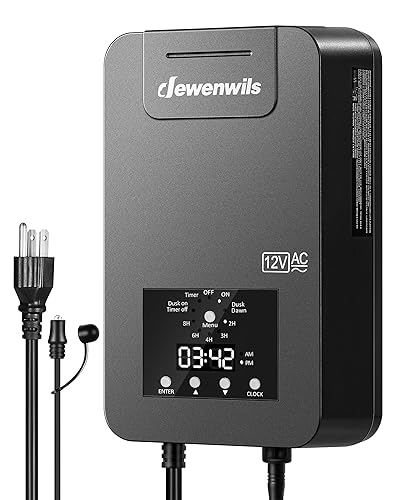DEWENWILS Transformador de paisaje de bajo voltaje de 200 W con sensor de fotocélula y temporizador, 120 V CA a 12 V14 V CA, transformador de