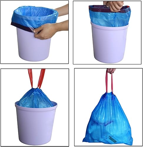 Miniatura 6 de Bolsa de basura pequeña con cordón de 3 galones, bolsas de basura, azul, 220 unidades