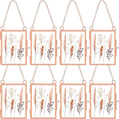 Miniatura 8 de 8 marcos de vidrio doble para flores secas prensadas de 3.5 x 2.5 pulgadas, marcos de fotos flotantes colgantes de metal, marco de espécimen de