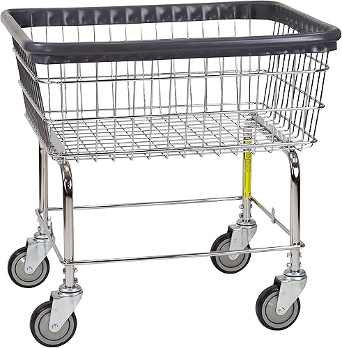 R&B Wire® 96B - Carrito de lavandería de alambre rodante | Bushel de 2.5 | Marco de acero duradero con acabado cromado | Parachoques con cojín de