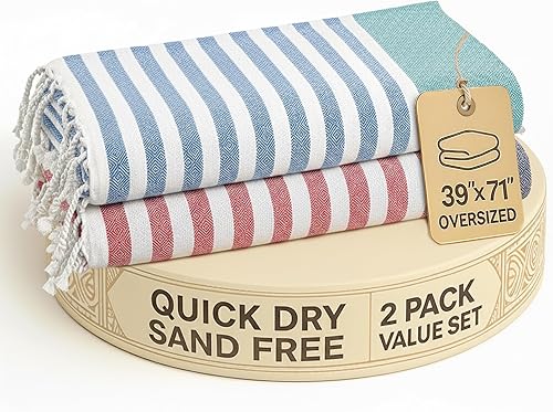 Vista 246 de LANE LINEN Juego de 6 toallas de playa turcas para mujer, tamaño grande, 39 x 71 pulgadas, prelavadas, no se encogen, no se encogen, sin arena