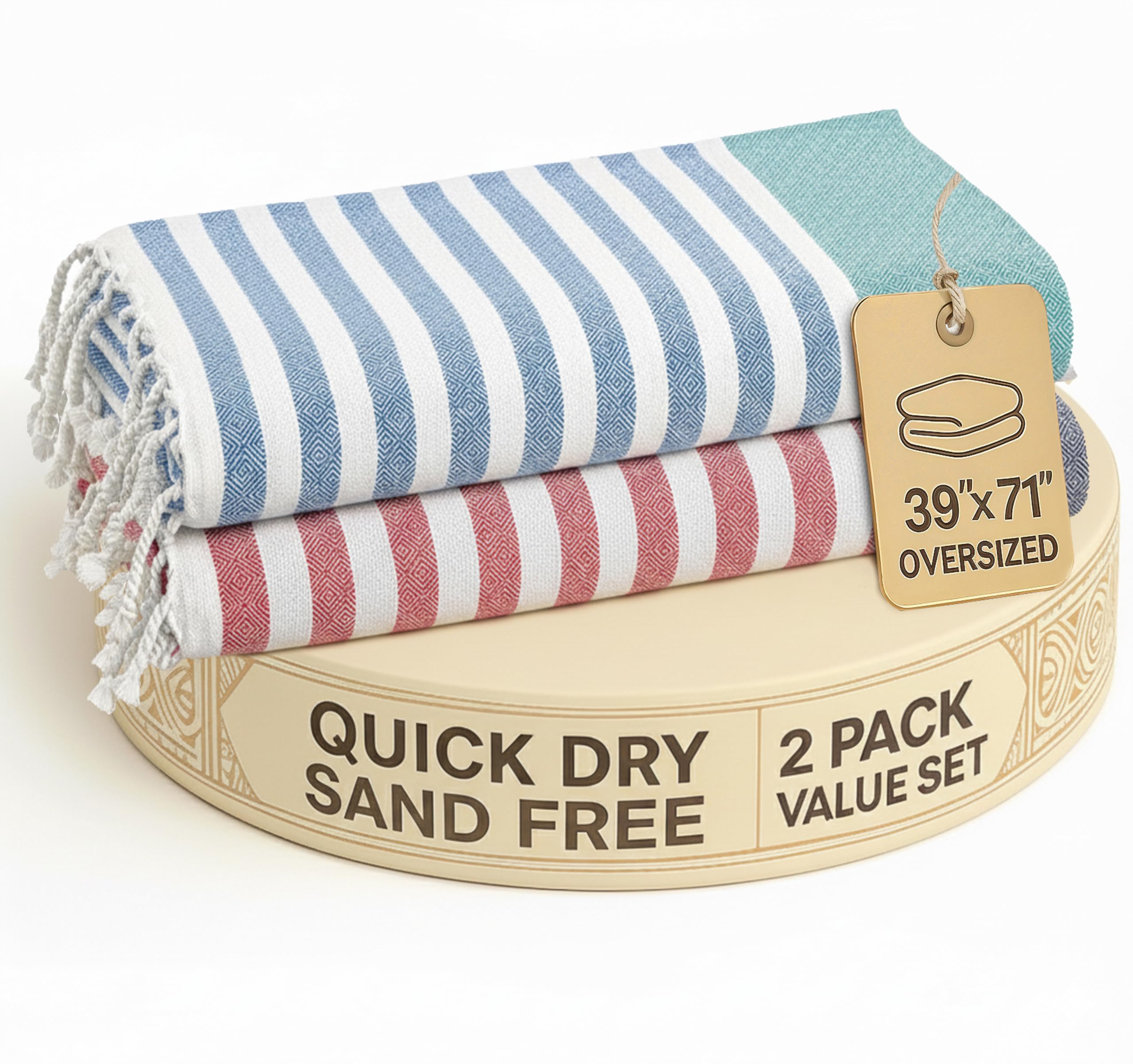 LANE LINEN Beach Towels for Women - 2 Pack Large Beach Towels Oversized, Pre-Washed, Sand Free Towel, Quick Dry, Lightweight and Soft Bath Towel, 39"x71" - Old Glory Teal