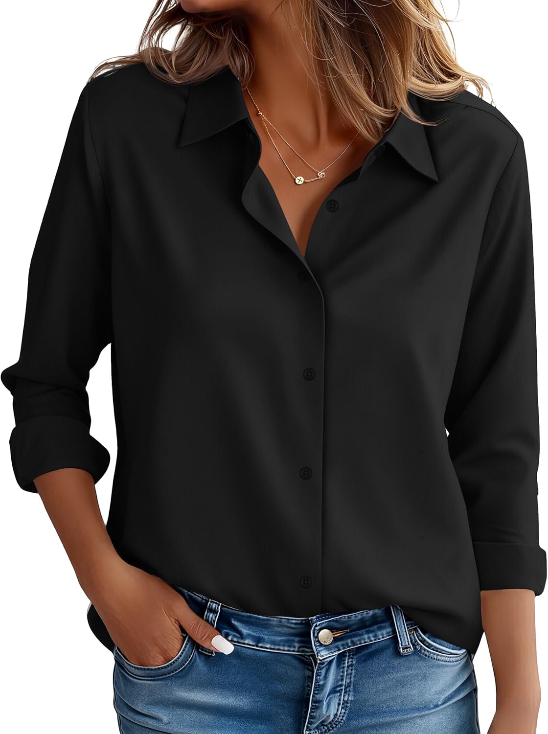 CBOO Women's Stain-Resistant Shirts Wrinkle Free & Non Iron Long Sleeve Button Down Blouse Office Tops