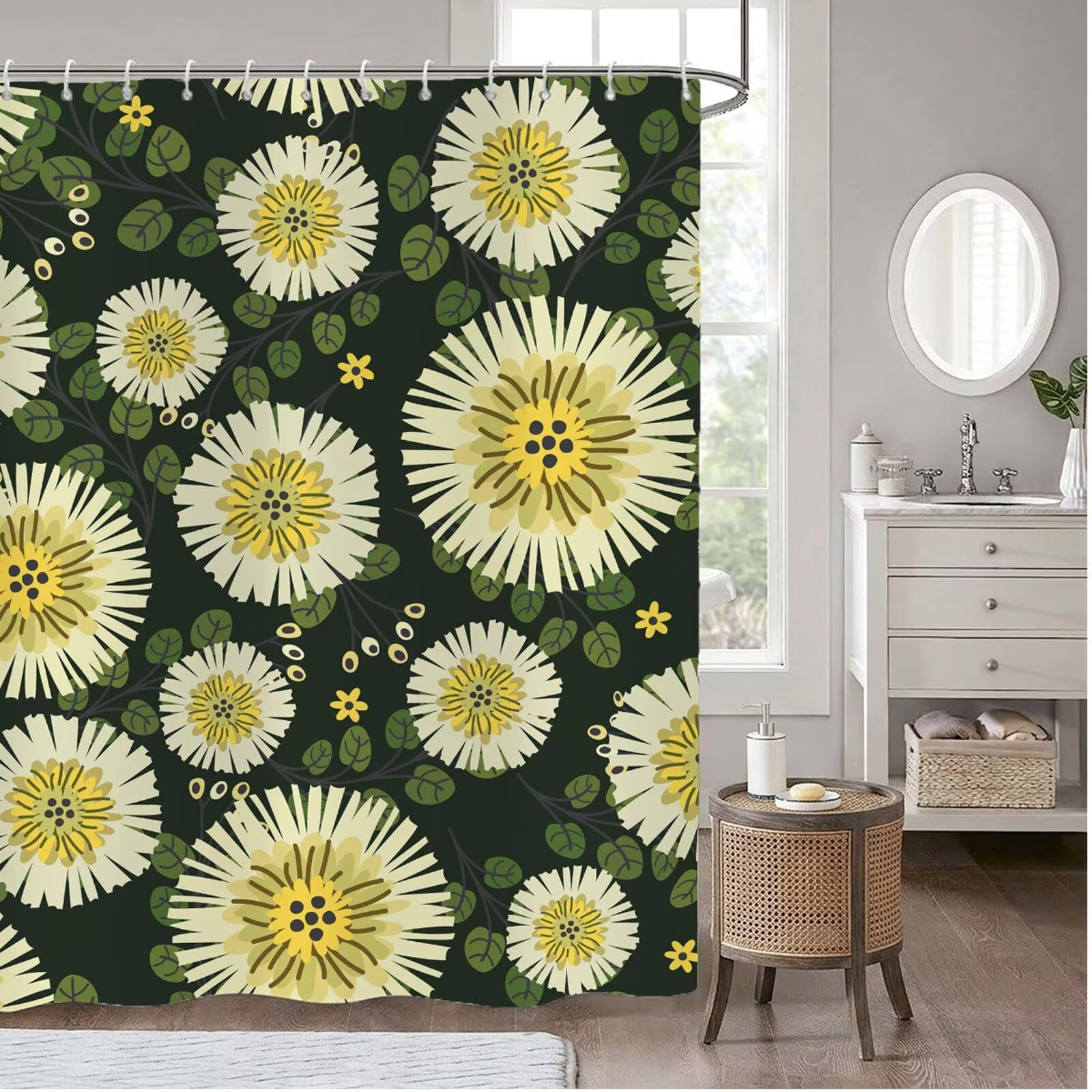 Duschvorhang 240x200 cm Gelb Shower Curtains Grün mit Gewicht und 12 Plastik Haken, Anti Schimmel Wasserdicht, Waschbar Schnelltrocknender Polyester Stoff, Dekorative Vorhang für Bad Badewanne 6H-277