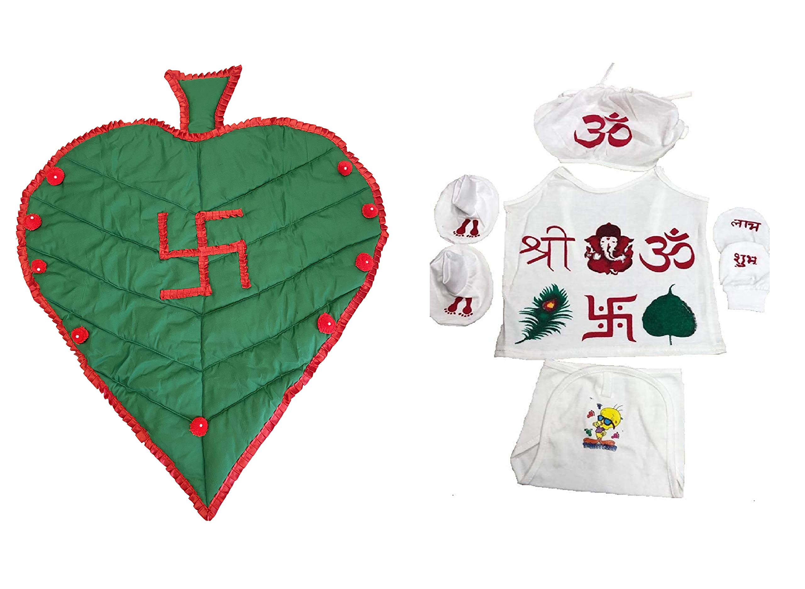 Teri Beri Baby Mattress of Cotton Lacy Sheets and Chatthi Name Ceremony Set for Born Babies (Combo Pack of 2)