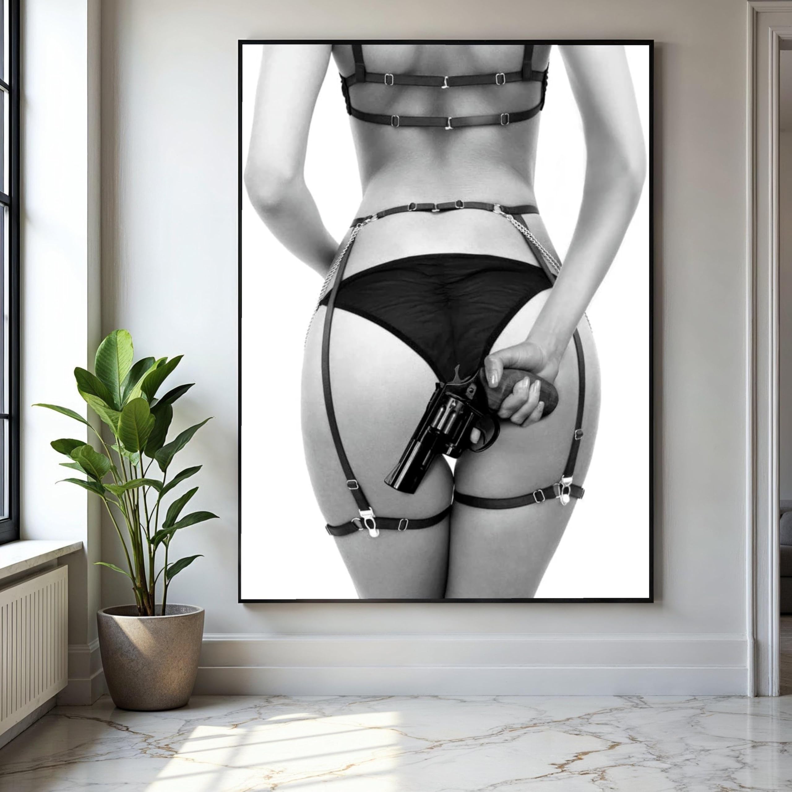 Tableau en noir et blanc femme en lingerie, art moderne sur toile grand format 70x100 cm - 8