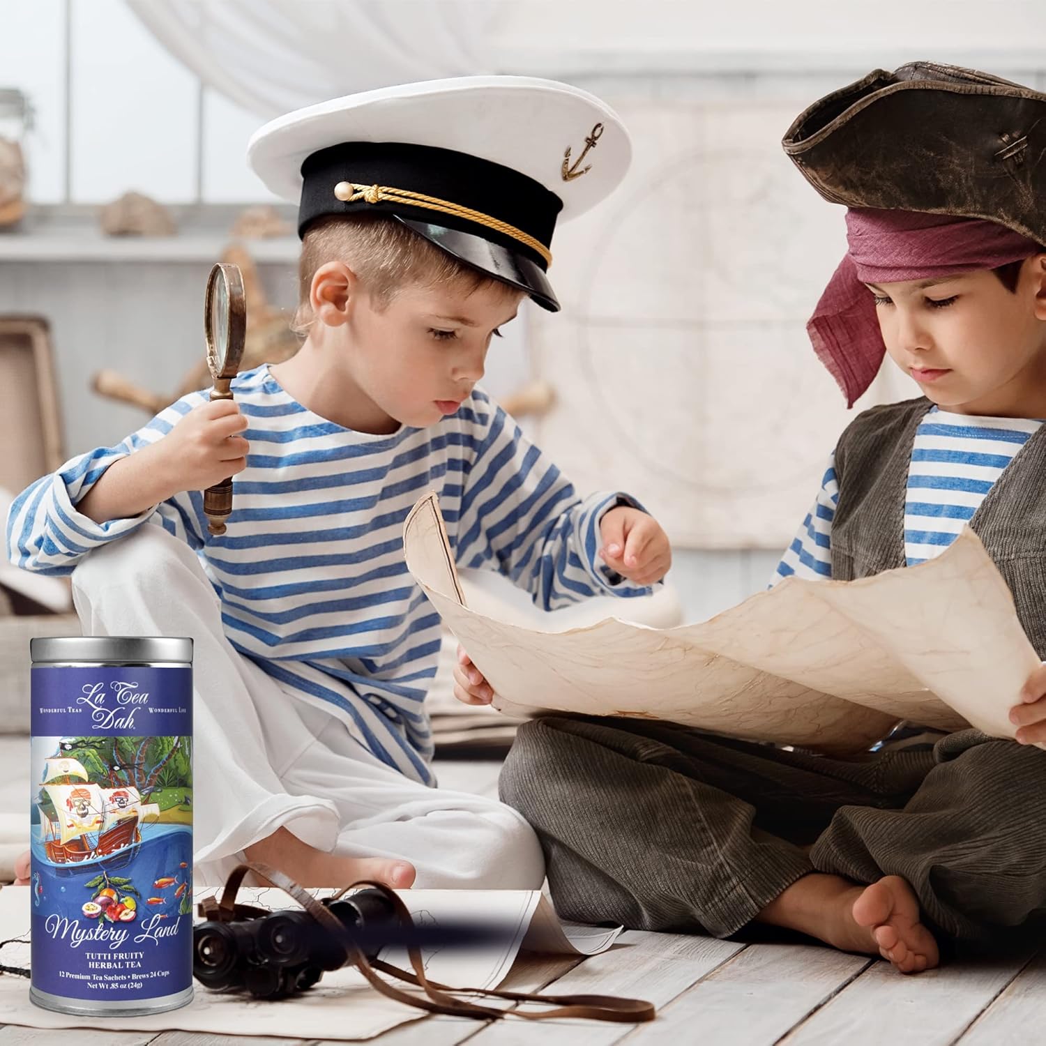 Little Pirates Tea Assortment by La Tea Dah, Caffeine Free, Gift Sets for Children, Variety Pack for Birthday, Tea Party, or Baby Shower (36 Decaf Sachets)