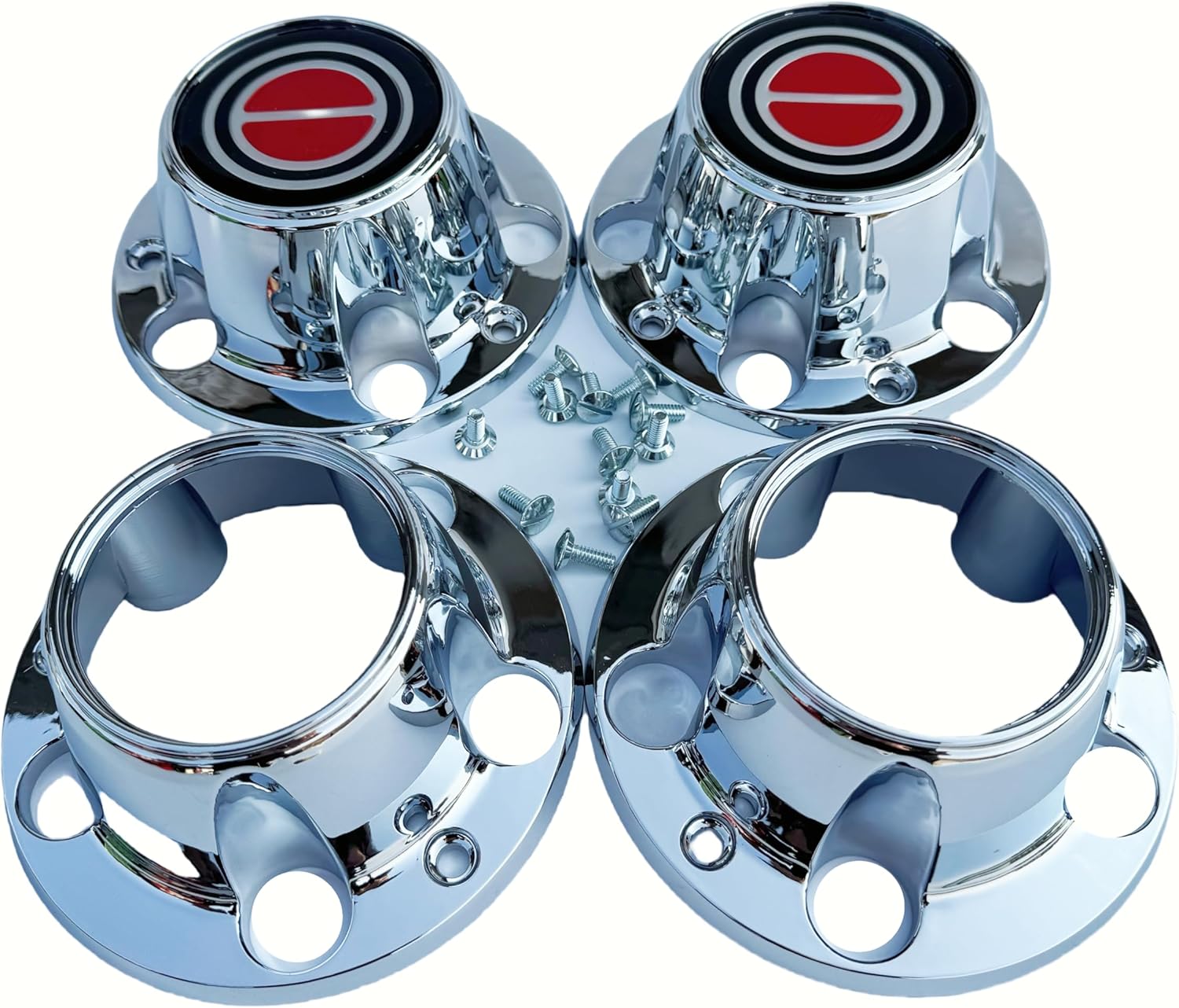 Chrome Wheel Hub Center Caps Replacement for F150 1980-1996 Truck Bronco Van 4x4 Front 4WD Wheel Drive (Includes 12 mounting Screws)