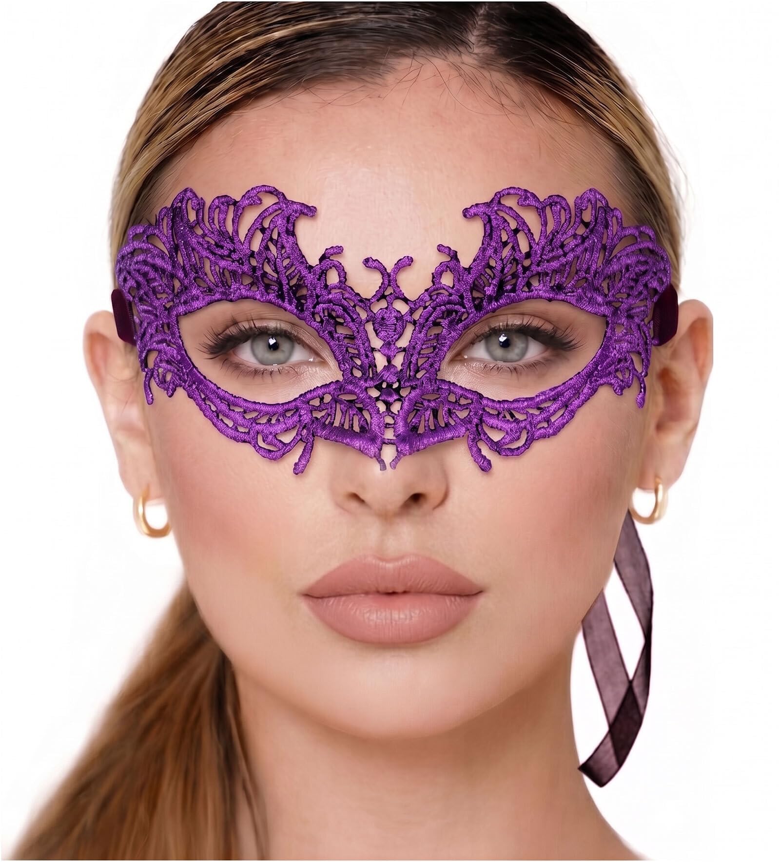 Masquerade Mask For Women Lace Masquerade Mask for Masquerade Party Prom Venetian Party Mardi Gras Halloween, Aria Purple, One Size