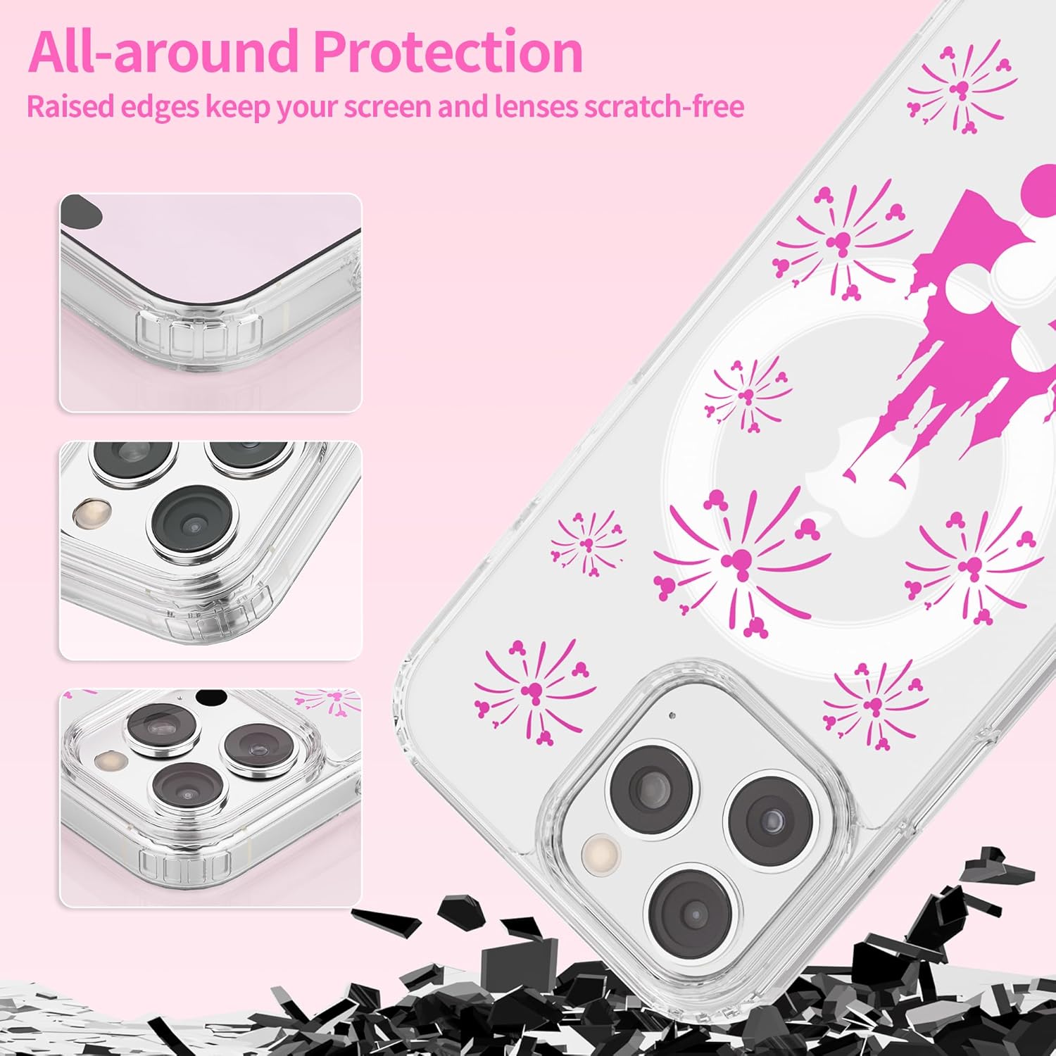 Magnetic Case Designed for iPhone 16 Pro Max 6.9 Inch, Compatible with MagSafe|Cute Pink Castle Patterns|Wireless|Anti-Yellowing|Shockproof|Protective Slim Clear Cover for Women Girl - Image 5