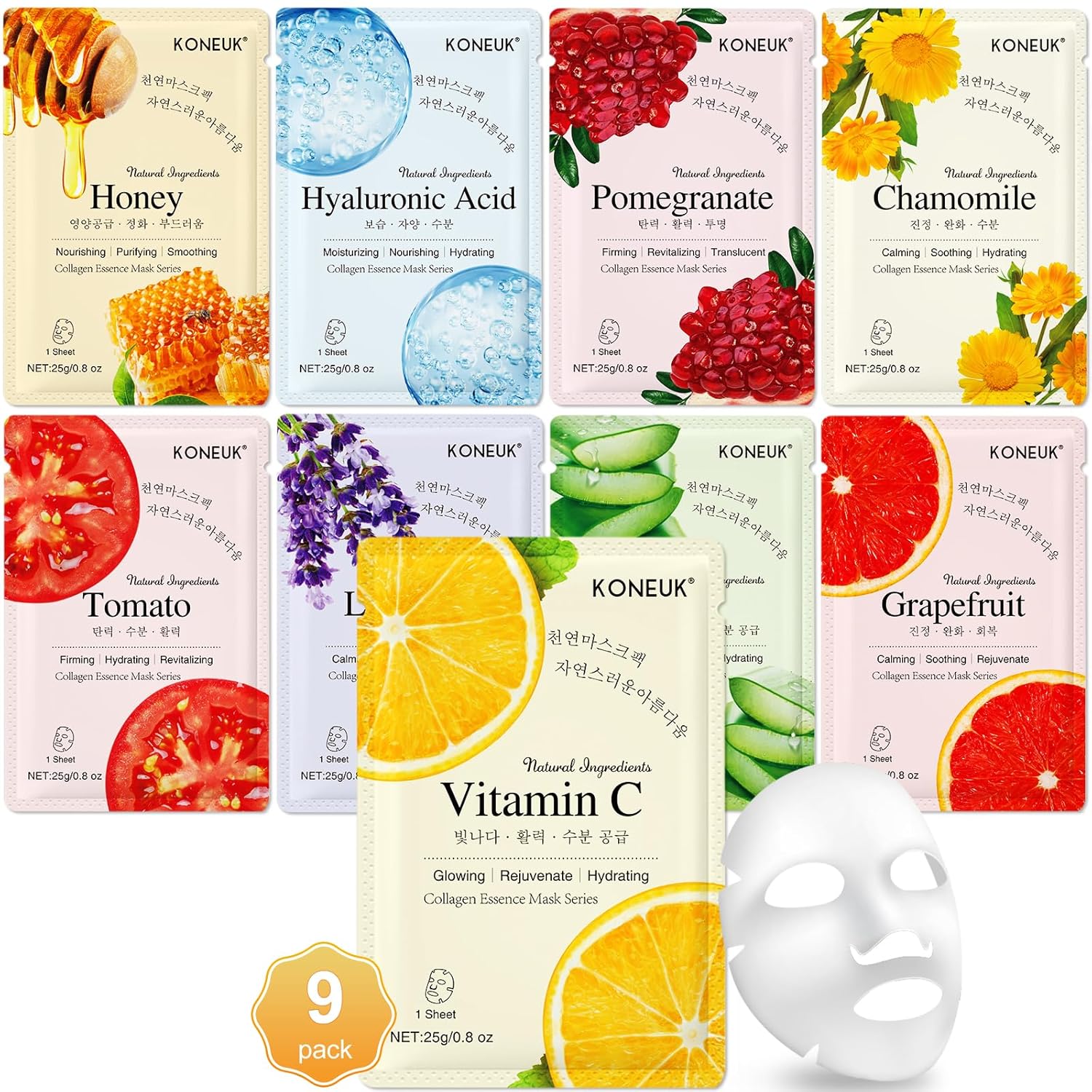 9 Pack Collagen Face Masks Skincare for Women, Hydrating...